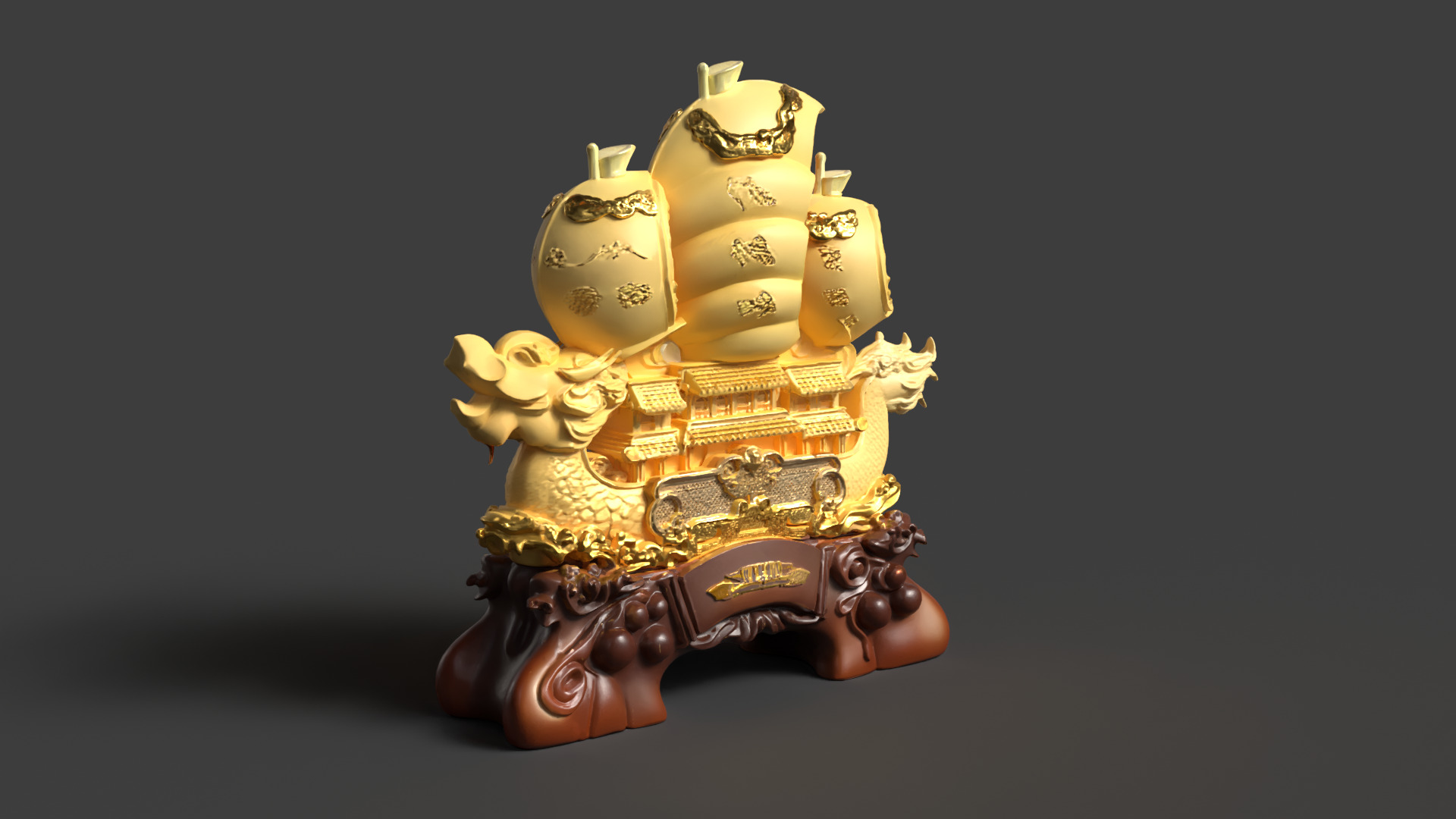 Chinese dragon ship Low-poly 3D model_2