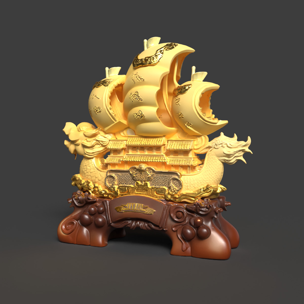 Chinese dragon ship Low-poly 3D model_6