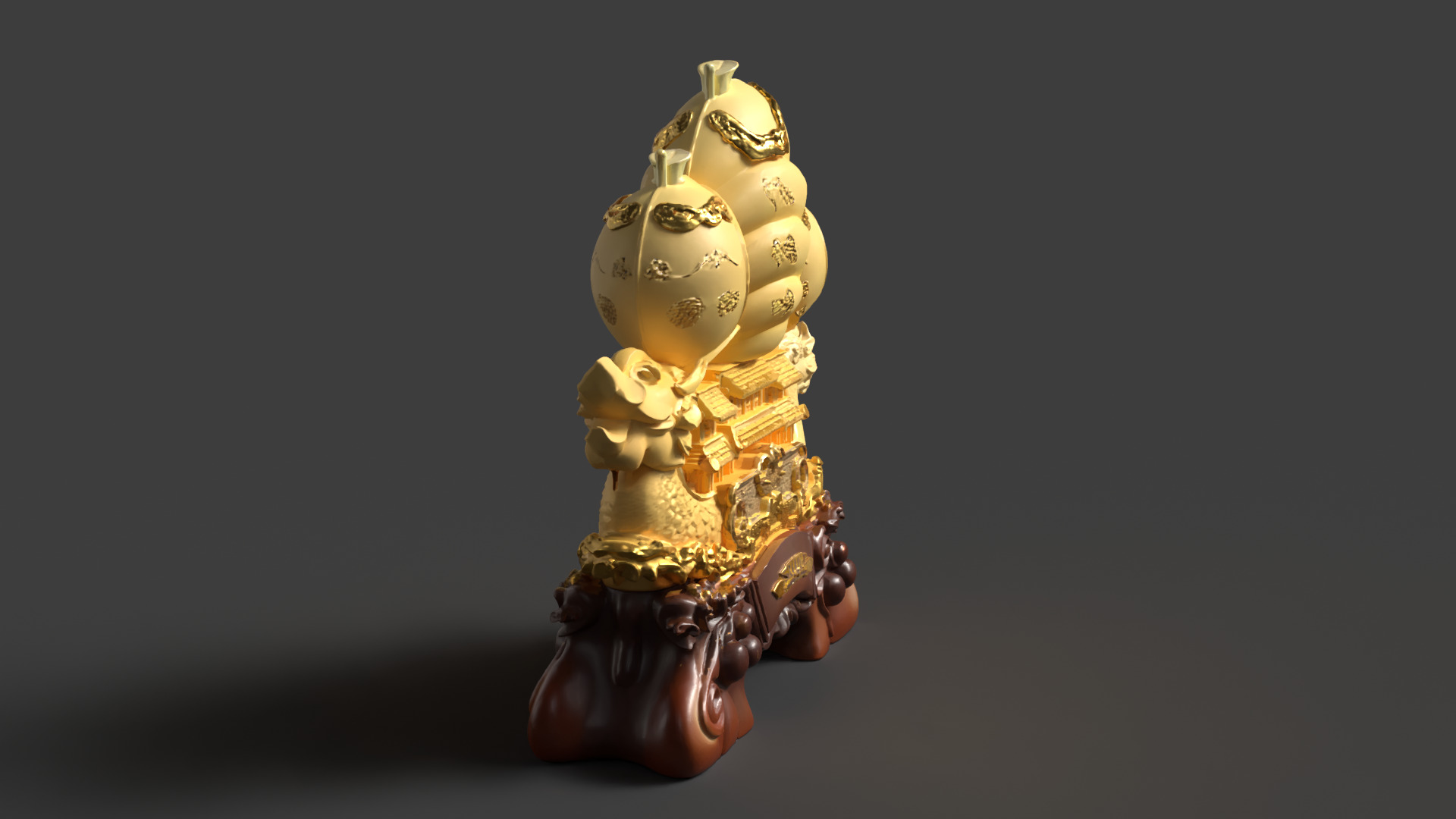 Chinese dragon ship Low-poly 3D model_4