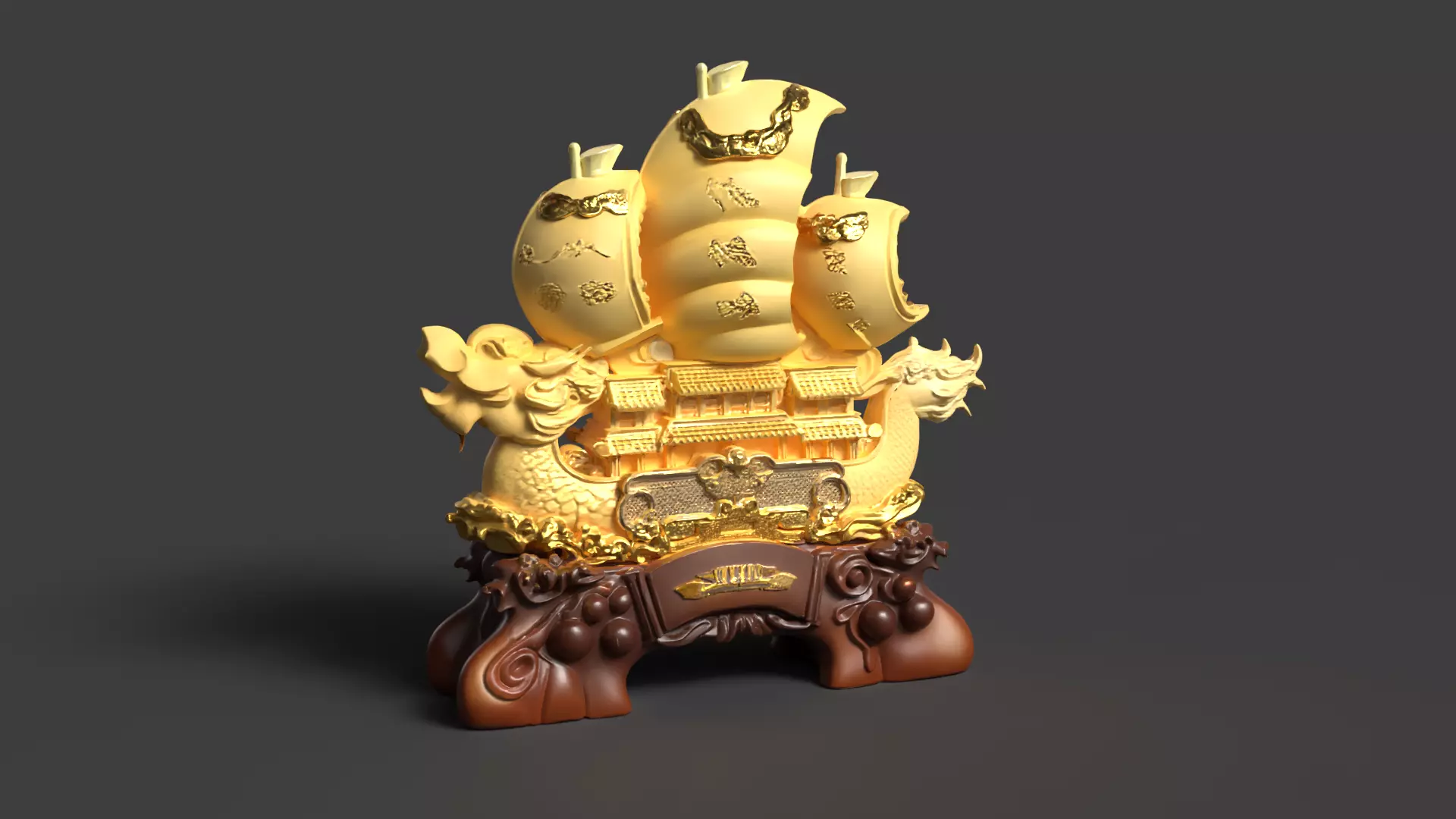 Chinese dragon ship Low-poly 3D model_0