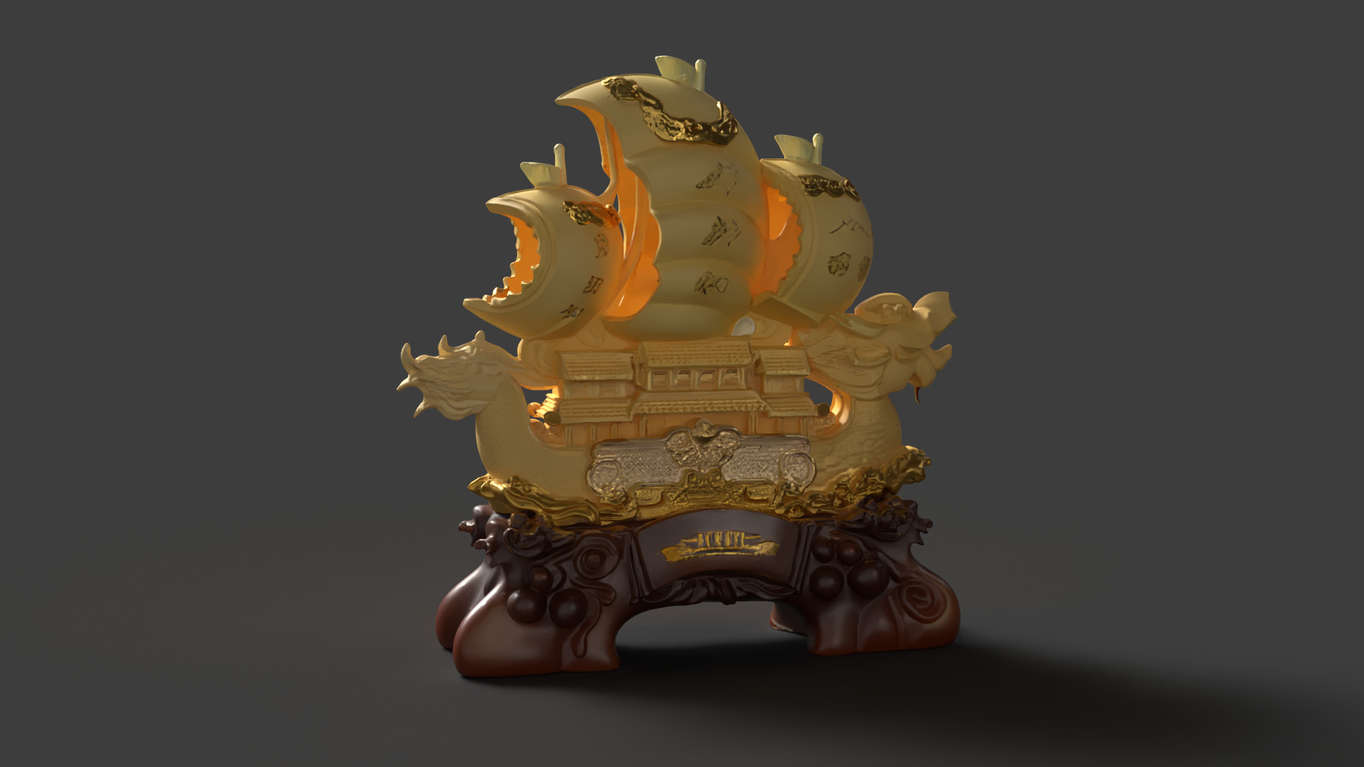 Chinese dragon ship Low-poly 3D model_5