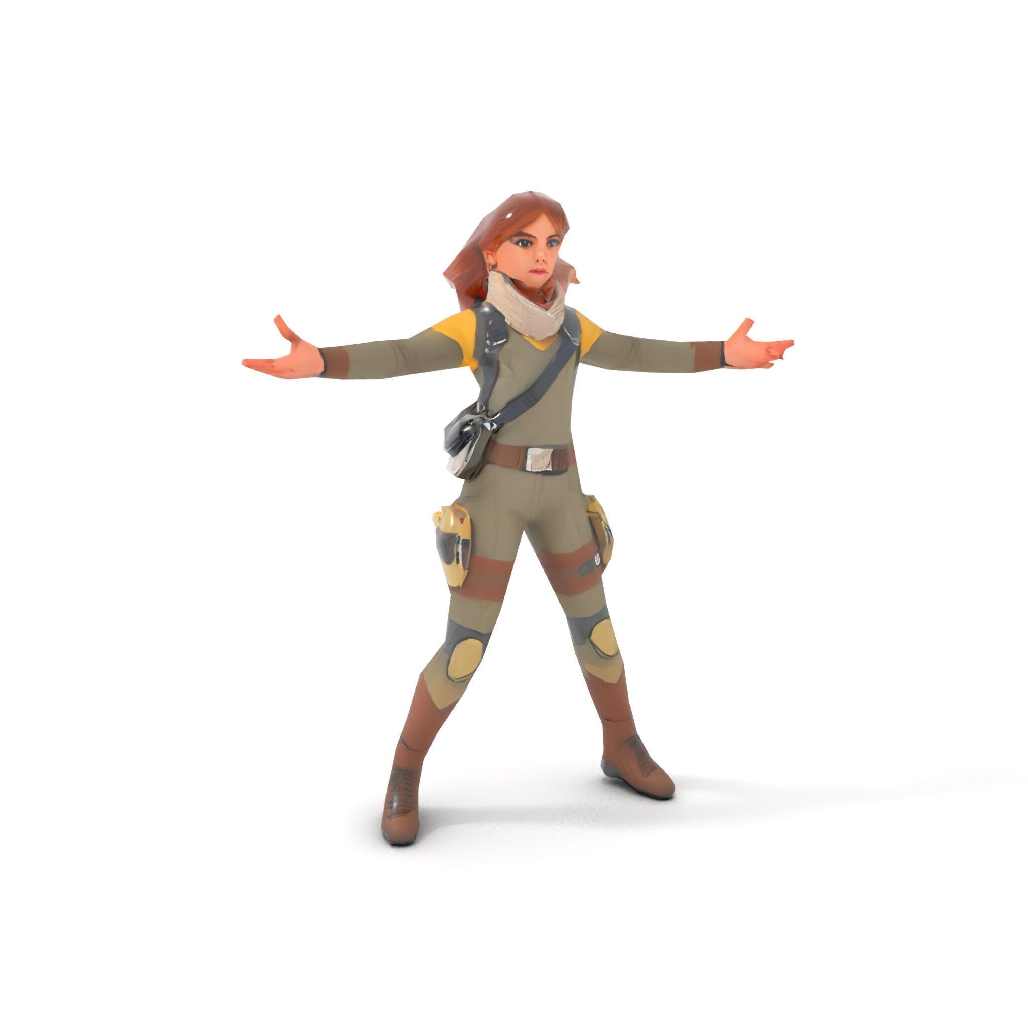 Adventurous Explorer Female Character Rigged and Animated Low-poly 3D model_13