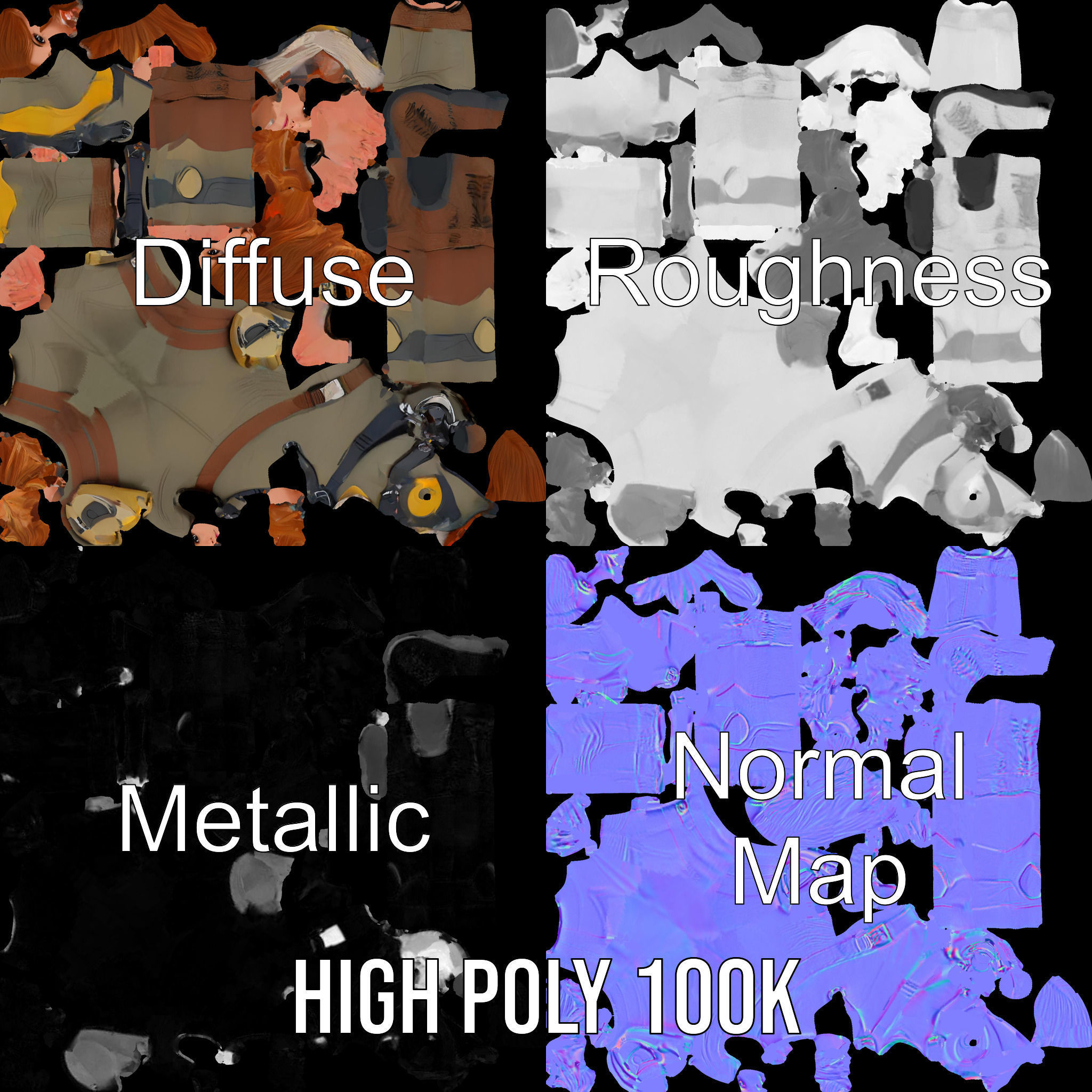 Adventurous Explorer Female Character Rigged and Animated Low-poly 3D model_3