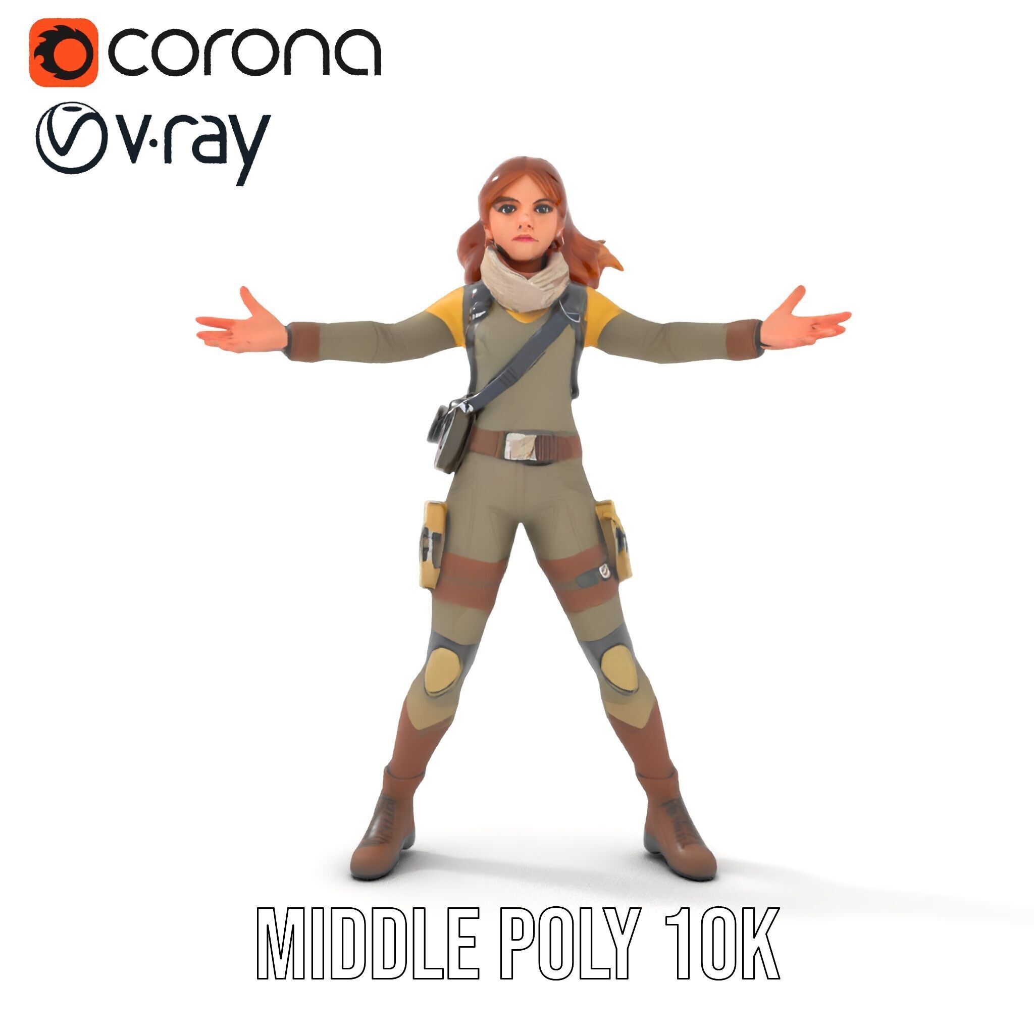 Adventurous Explorer Female Character Rigged and Animated Low-poly 3D model_26