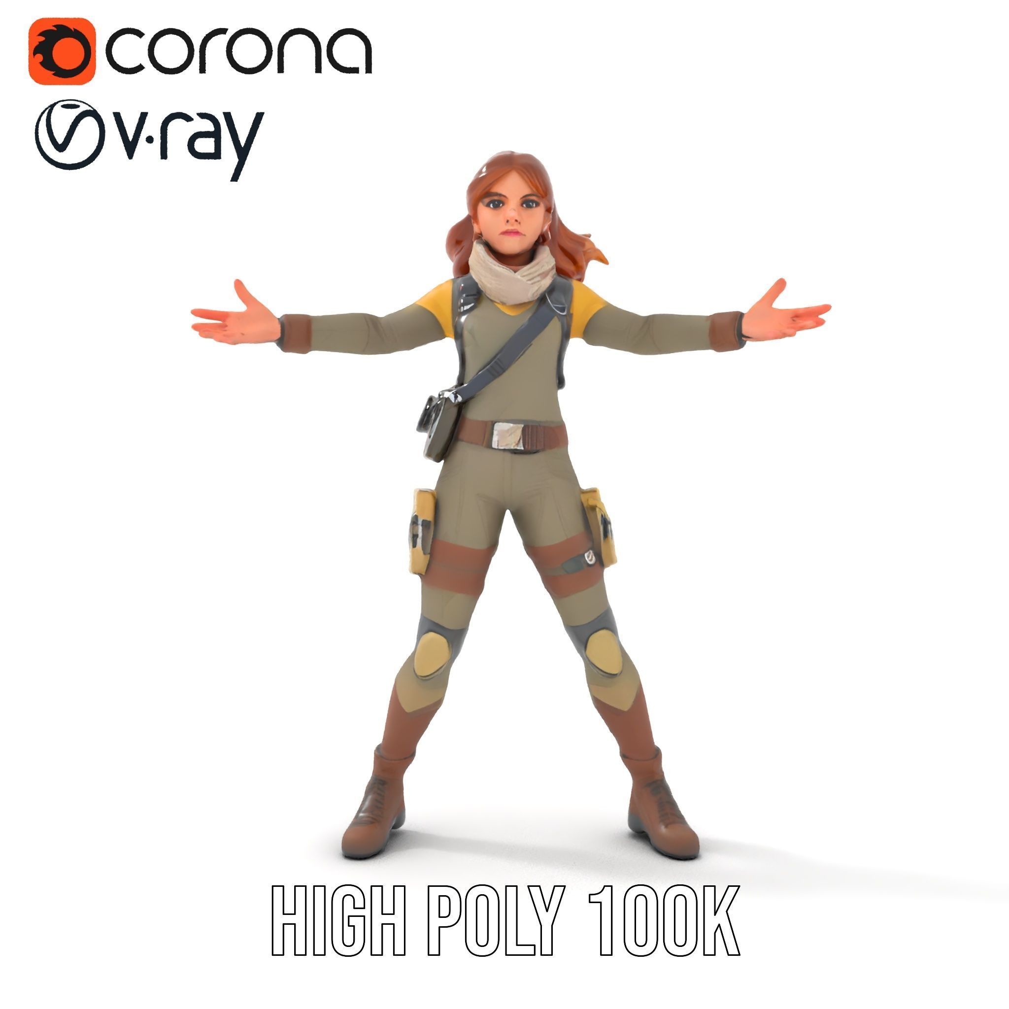 Adventurous Explorer Female Character Rigged and Animated Low-poly 3D model_17
