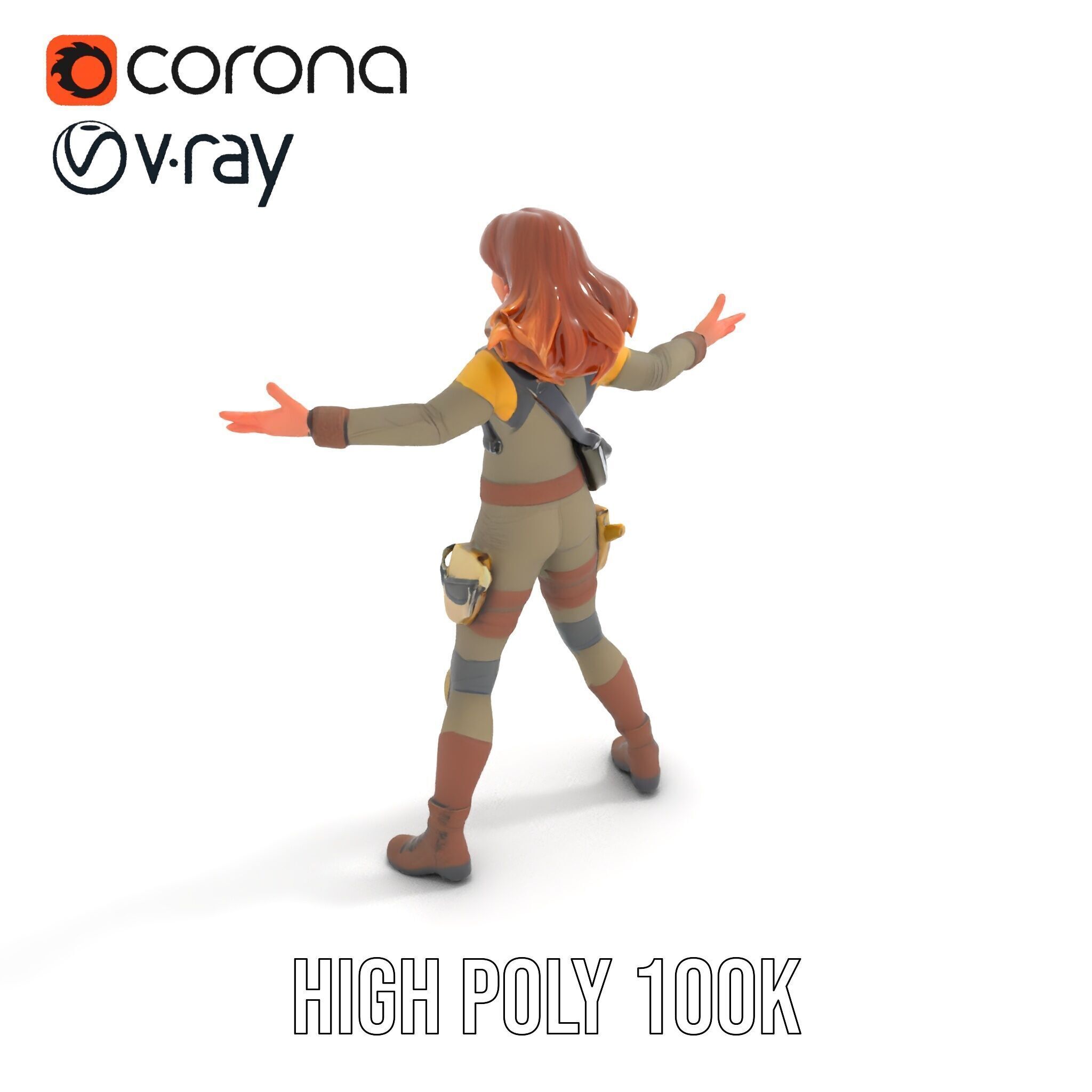 Adventurous Explorer Female Character Rigged and Animated Low-poly 3D model_14