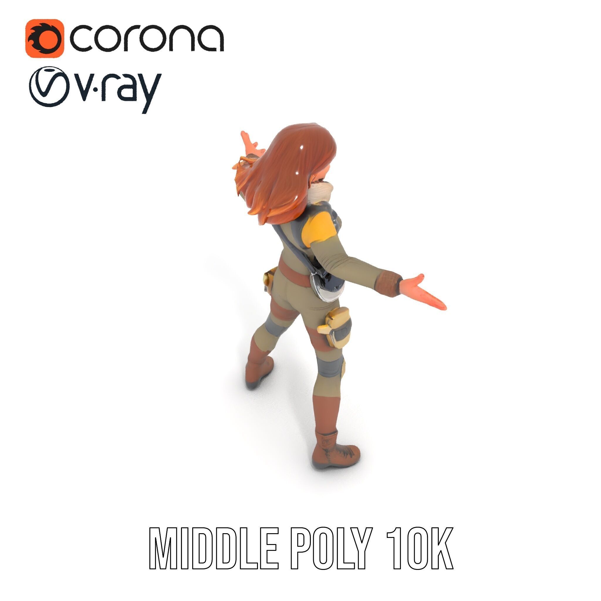 Adventurous Explorer Female Character Rigged and Animated Low-poly 3D model_20