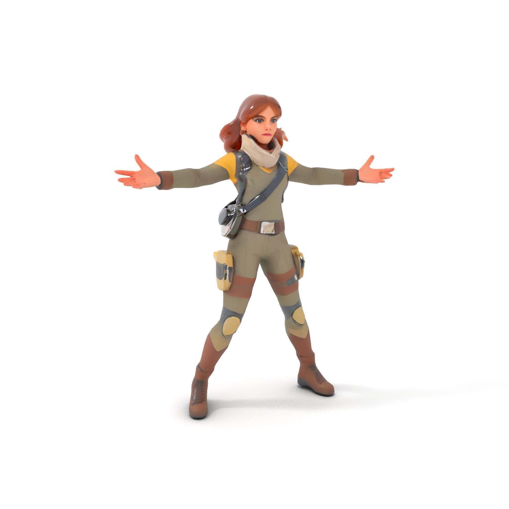 Adventurous Explorer Female Character Rigged and Animated Low-poly 3D model_10