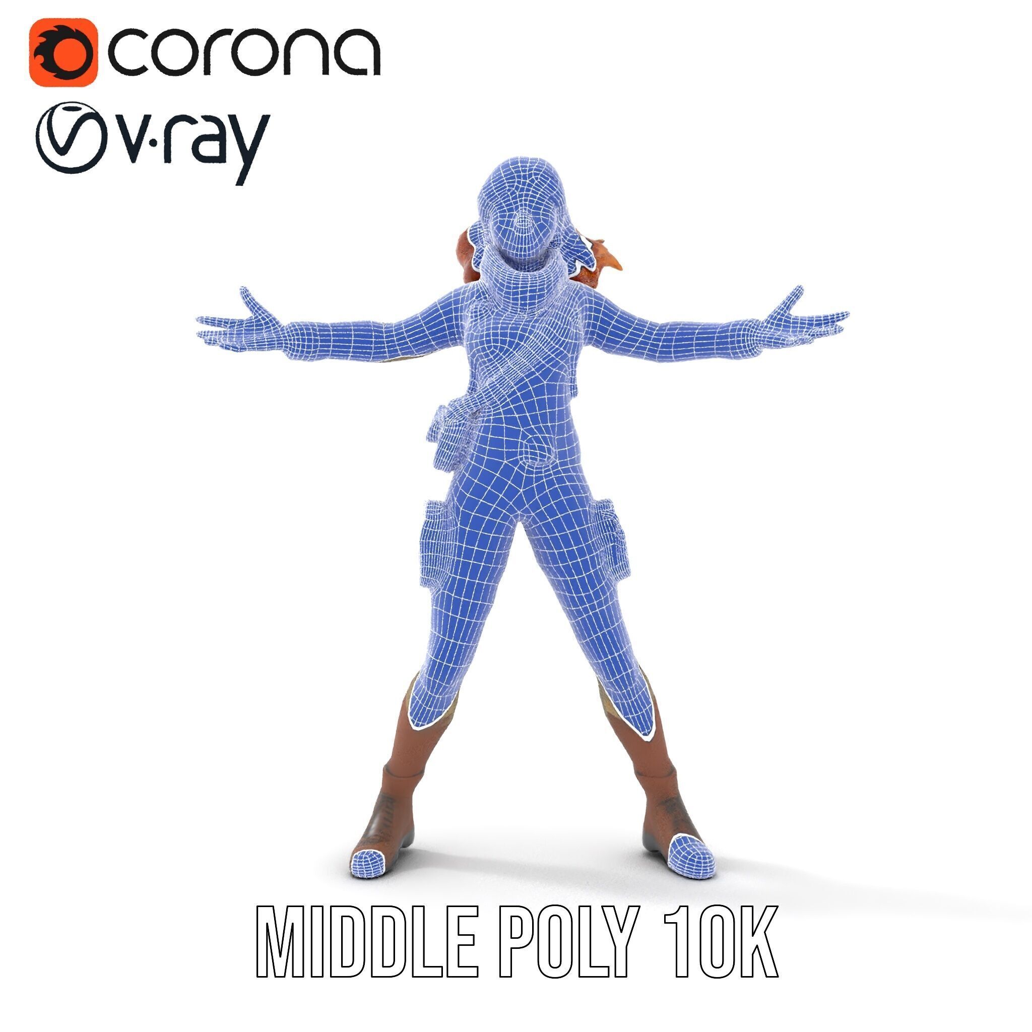 Adventurous Explorer Female Character Rigged and Animated Low-poly 3D model_29