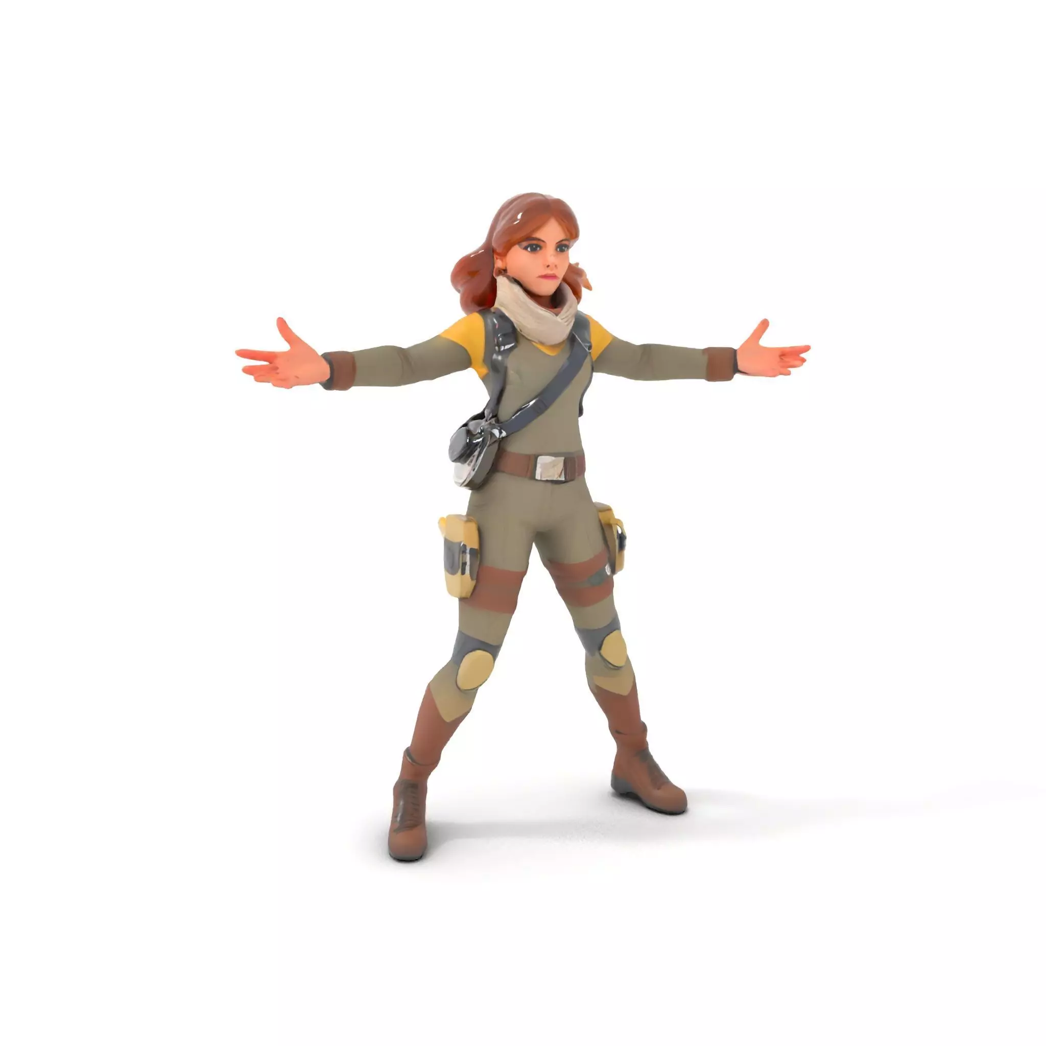 Adventurous Explorer Female Character Rigged and Animated Low-poly 3D model_0