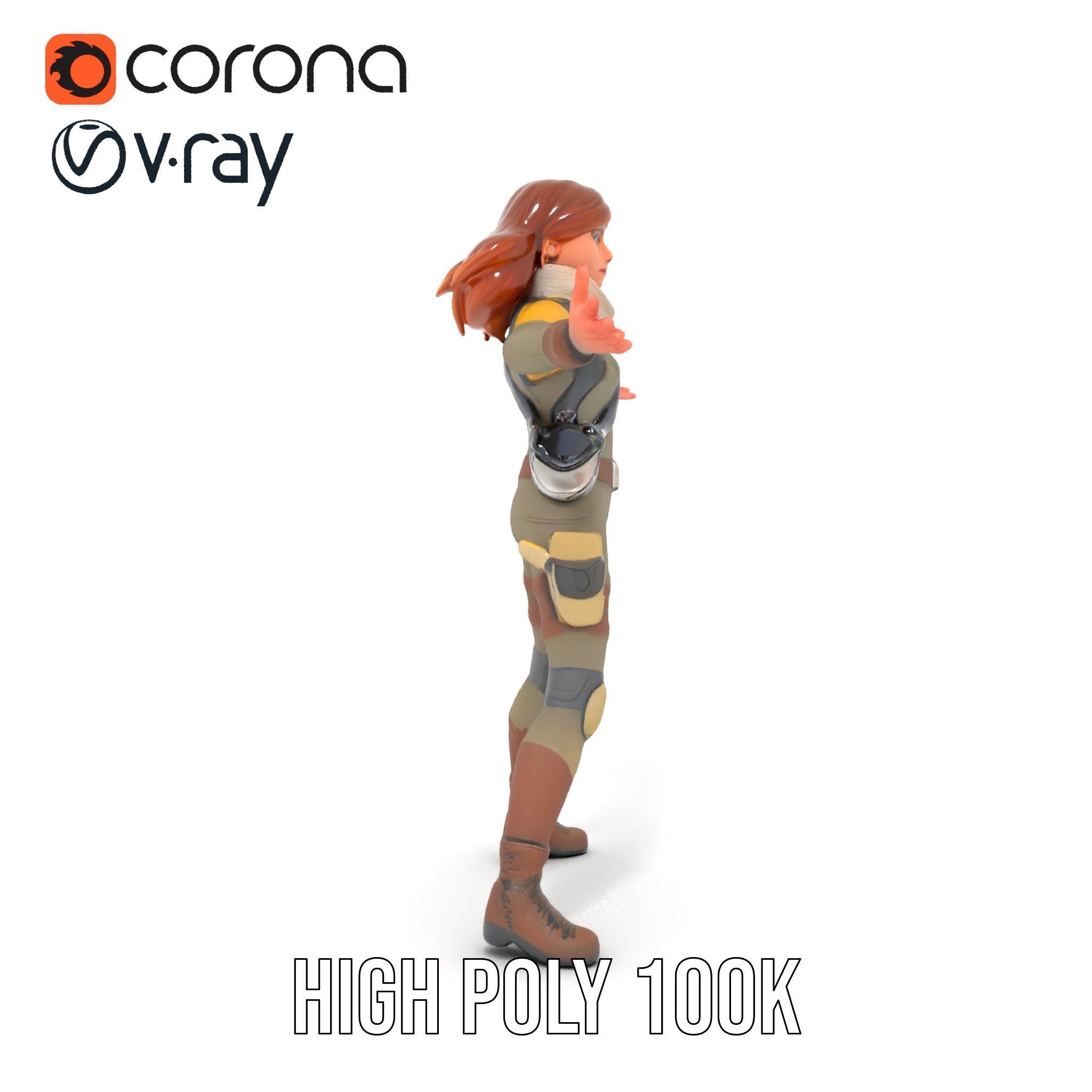 Adventurous Explorer Female Character Rigged and Animated Low-poly 3D model_22