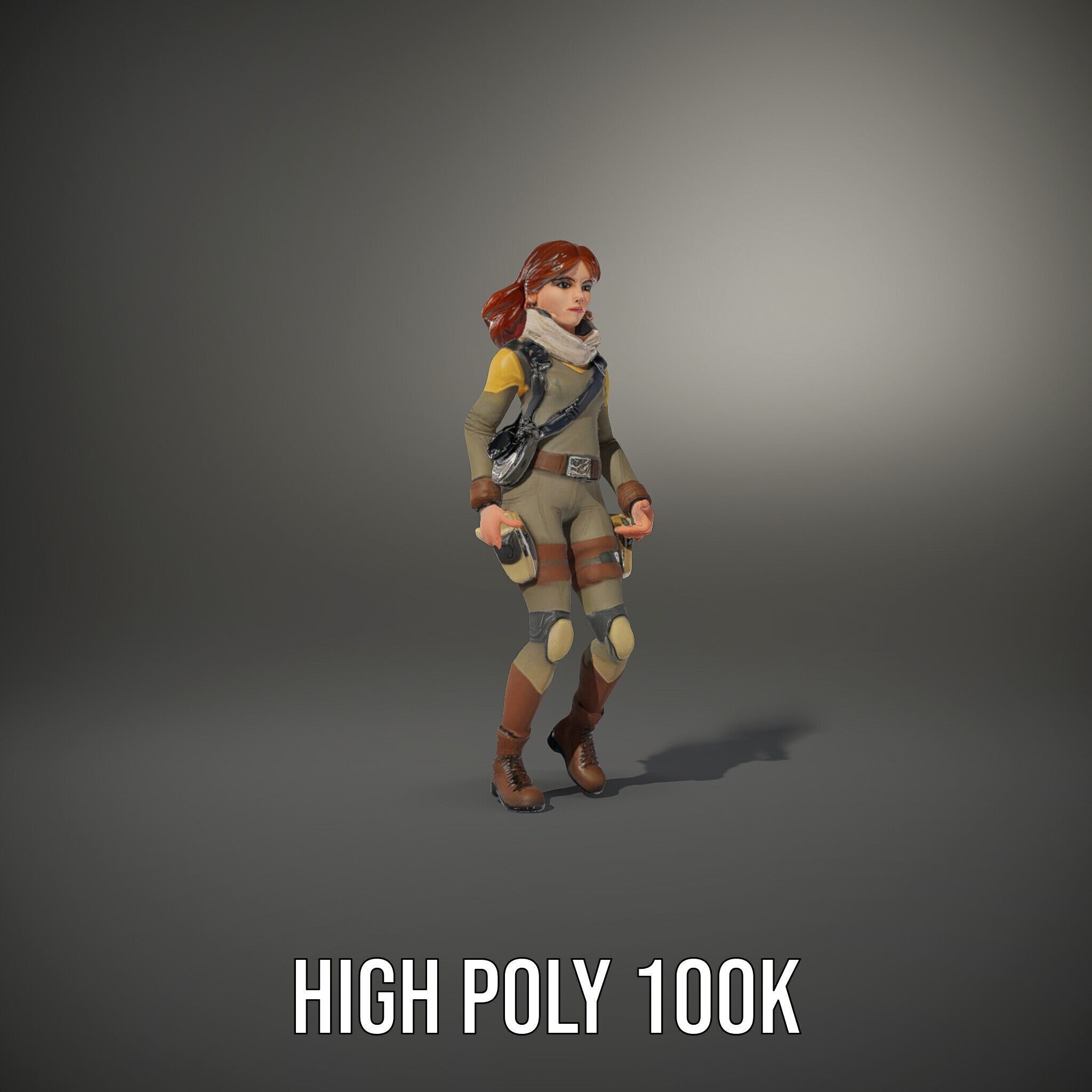 Adventurous Explorer Female Character Rigged and Animated Low-poly 3D model_35