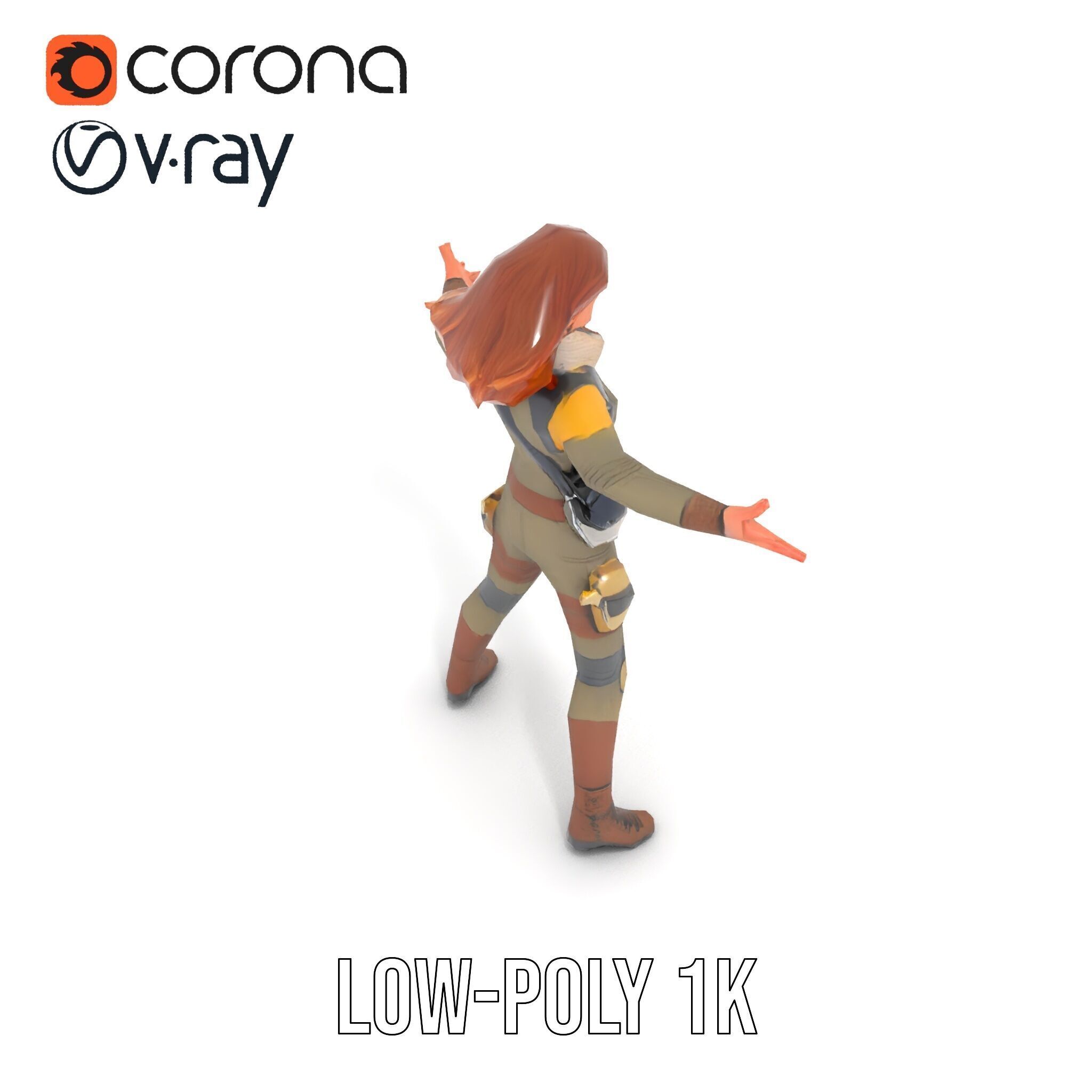 Adventurous Explorer Female Character Rigged and Animated Low-poly 3D model_11