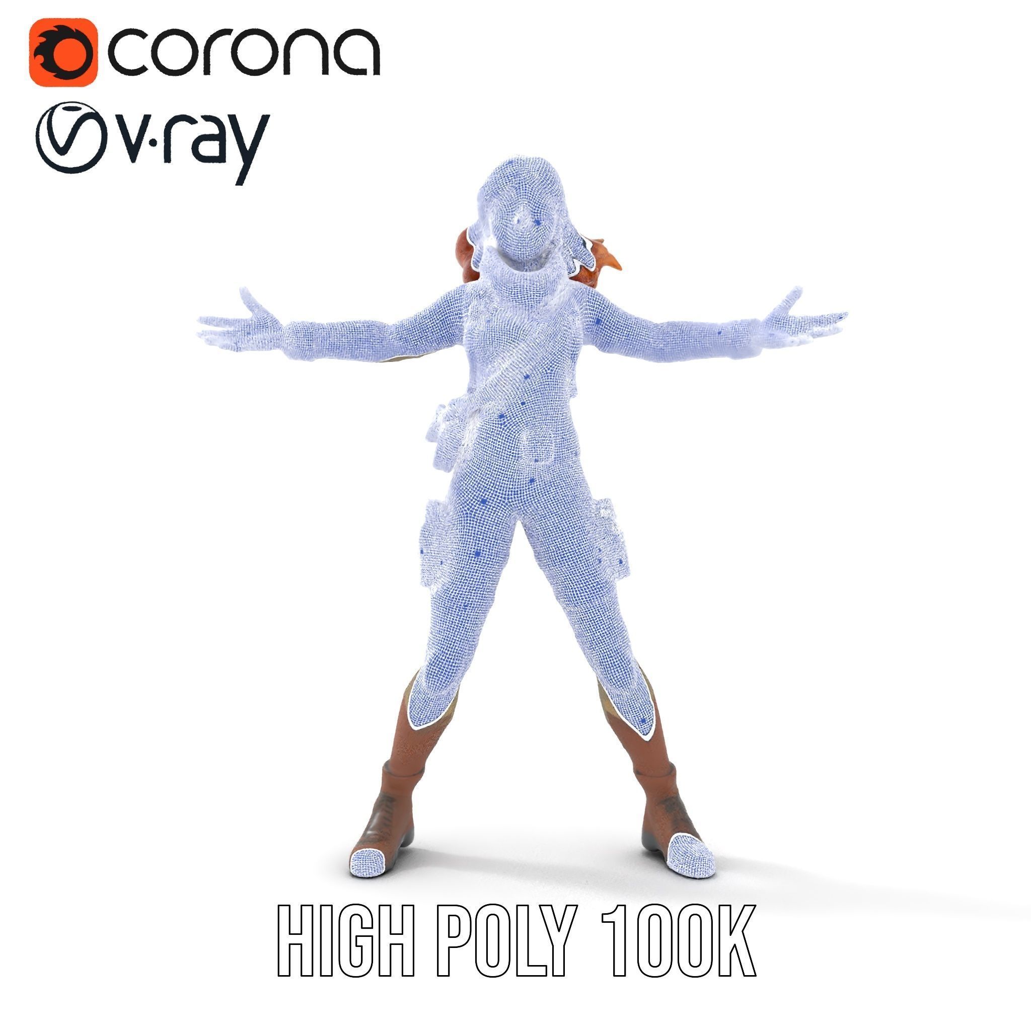 Adventurous Explorer Female Character Rigged and Animated Low-poly 3D model_25