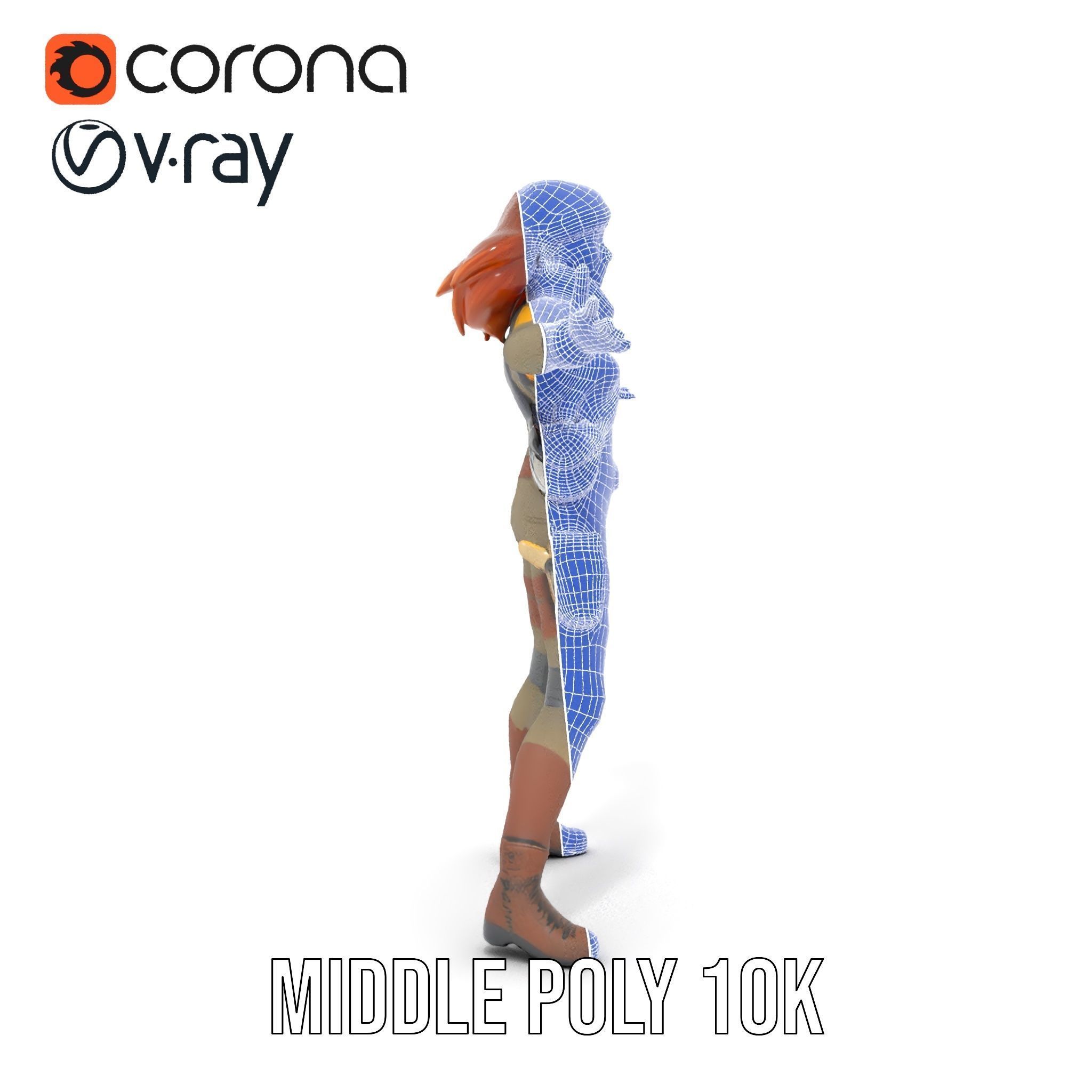 Adventurous Explorer Female Character Rigged and Animated Low-poly 3D model_34