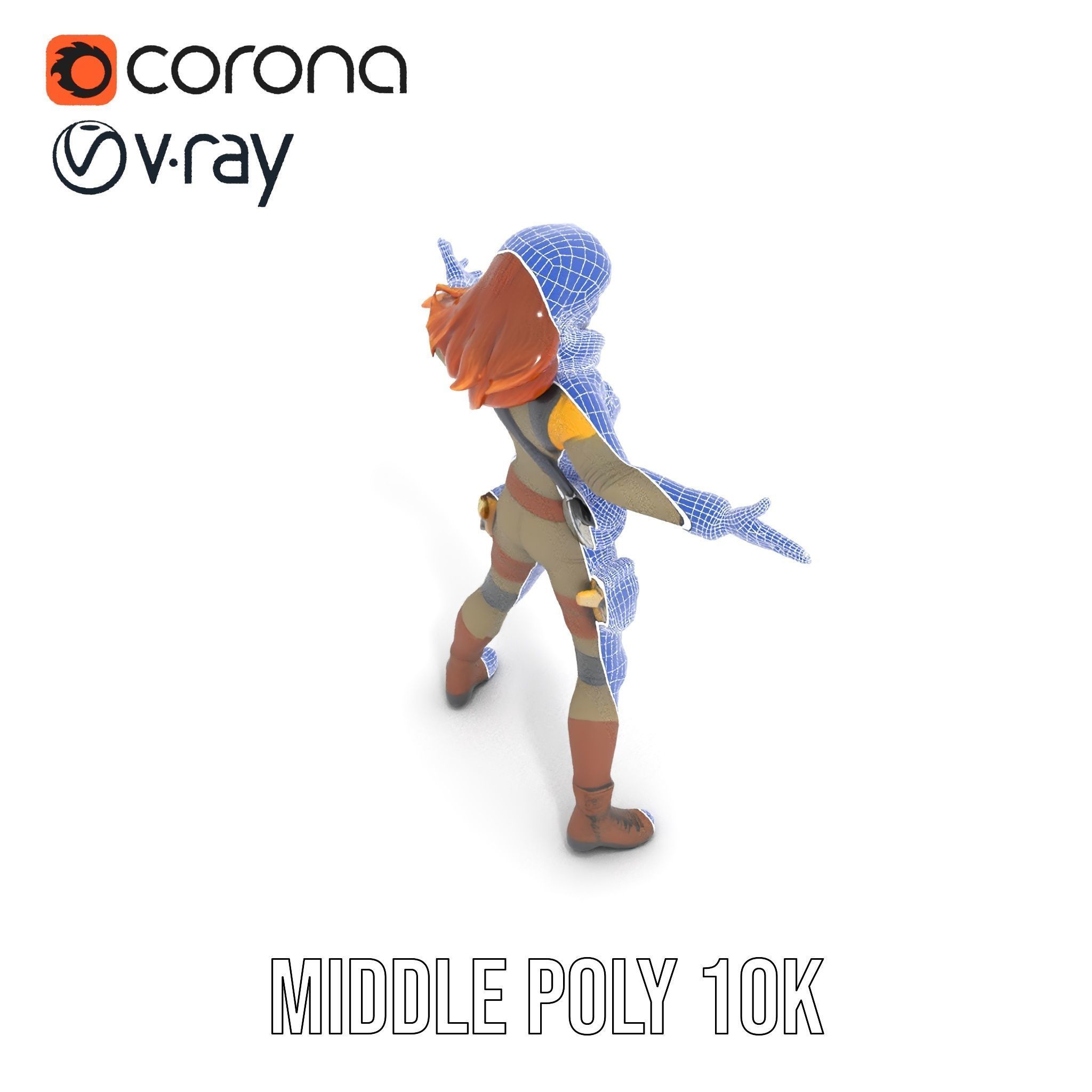 Adventurous Explorer Female Character Rigged and Animated Low-poly 3D model_18