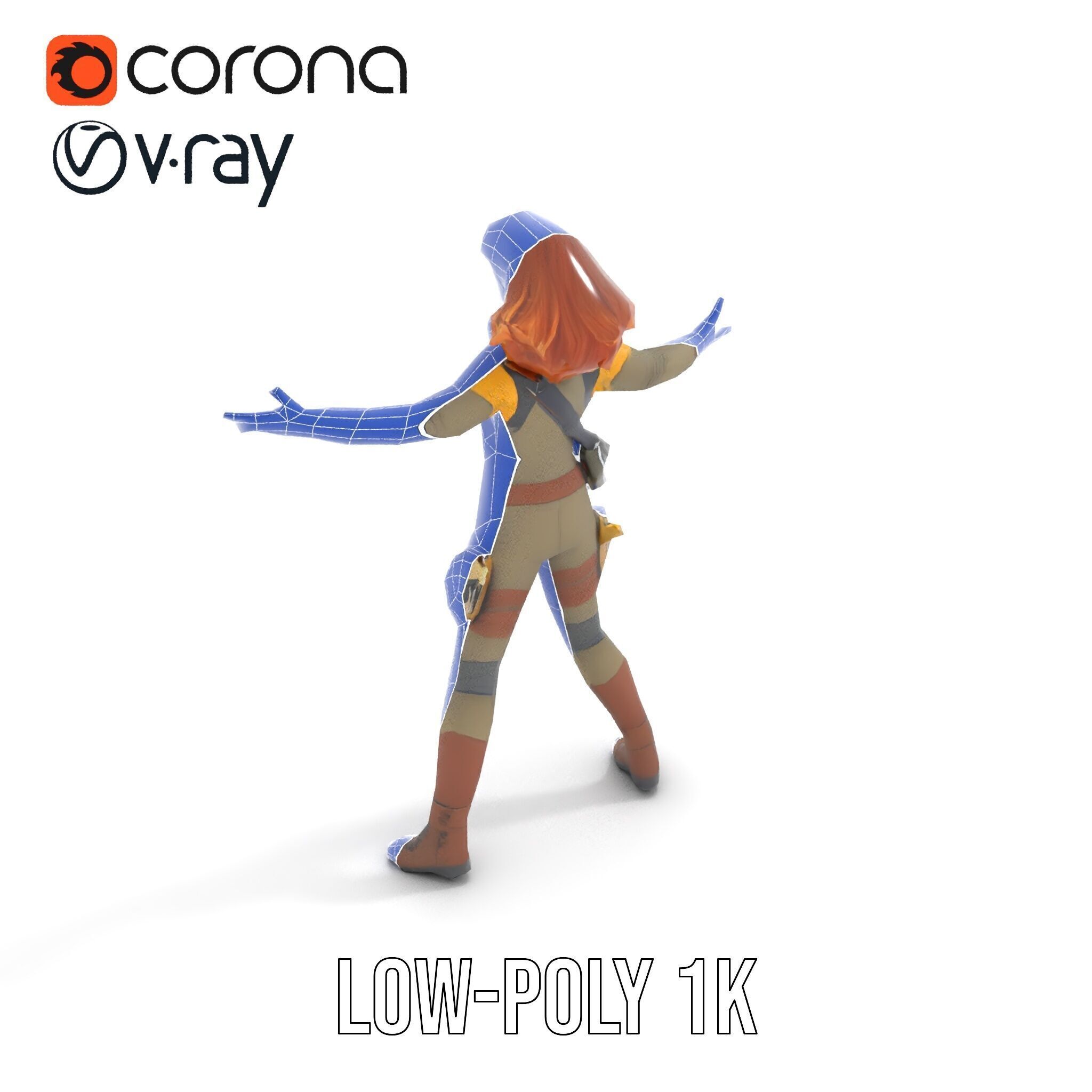 Adventurous Explorer Female Character Rigged and Animated Low-poly 3D model_24