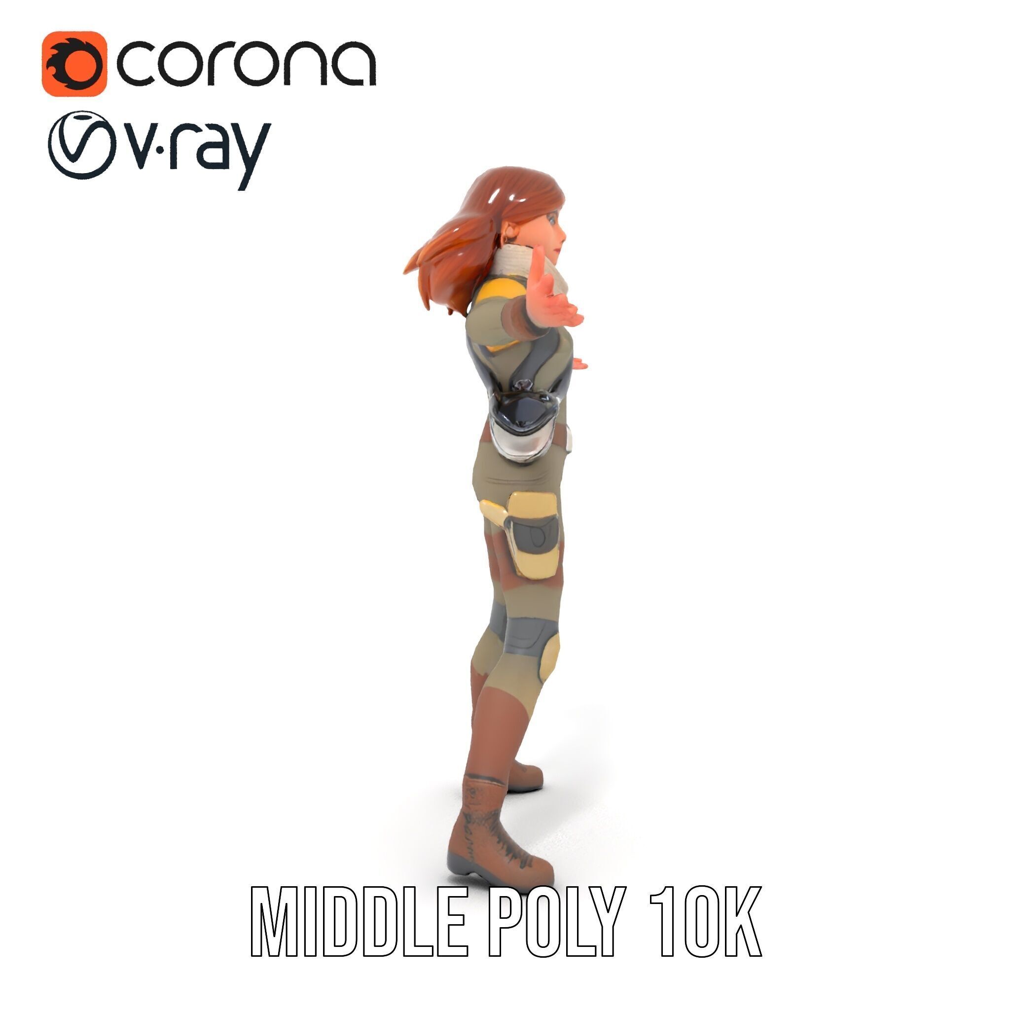 Adventurous Explorer Female Character Rigged and Animated Low-poly 3D model_15
