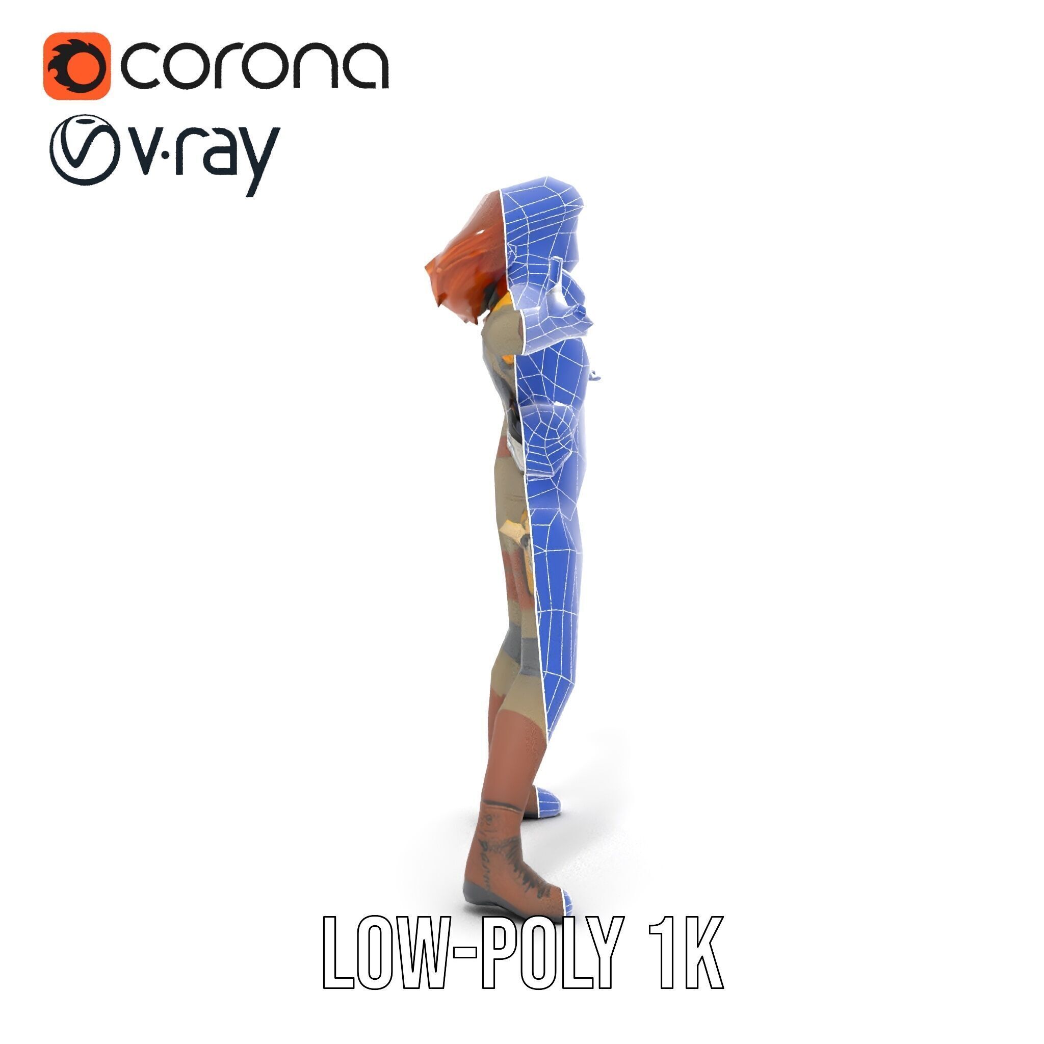 Adventurous Explorer Female Character Rigged and Animated Low-poly 3D model_30