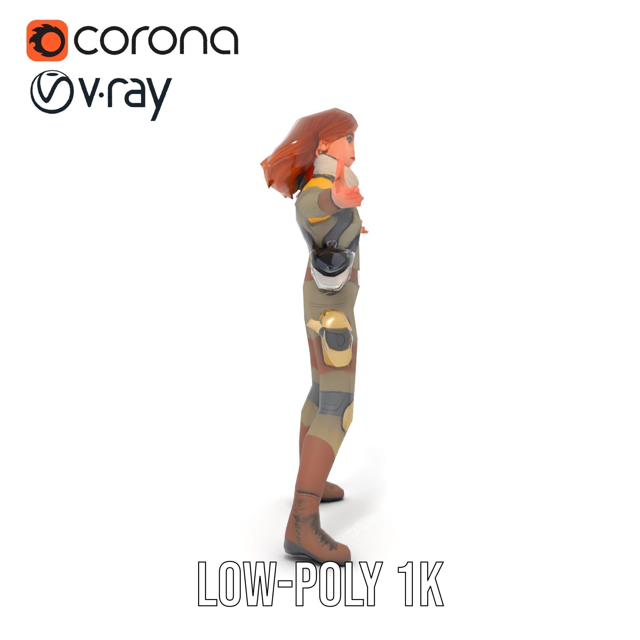 Adventurous Explorer Female Character Rigged and Animated Low-poly 3D model_19
