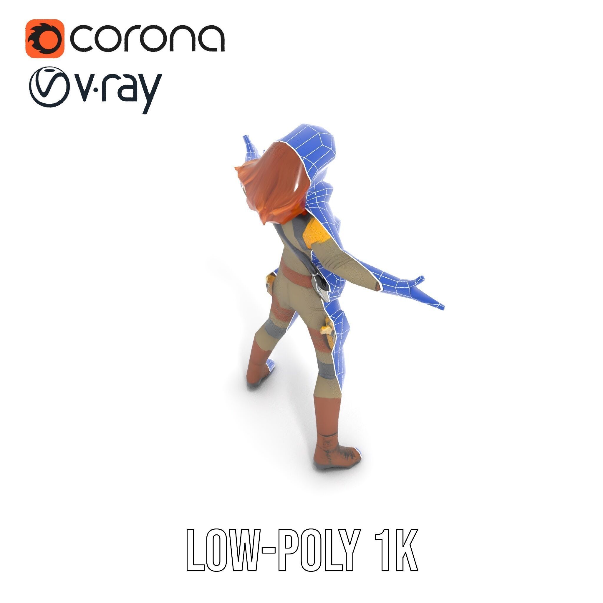 Adventurous Explorer Female Character Rigged and Animated Low-poly 3D model_27