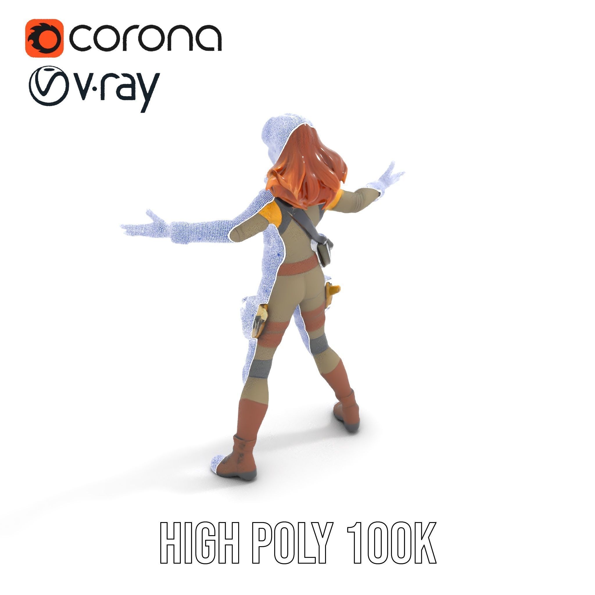 Adventurous Explorer Female Character Rigged and Animated Low-poly 3D model_31