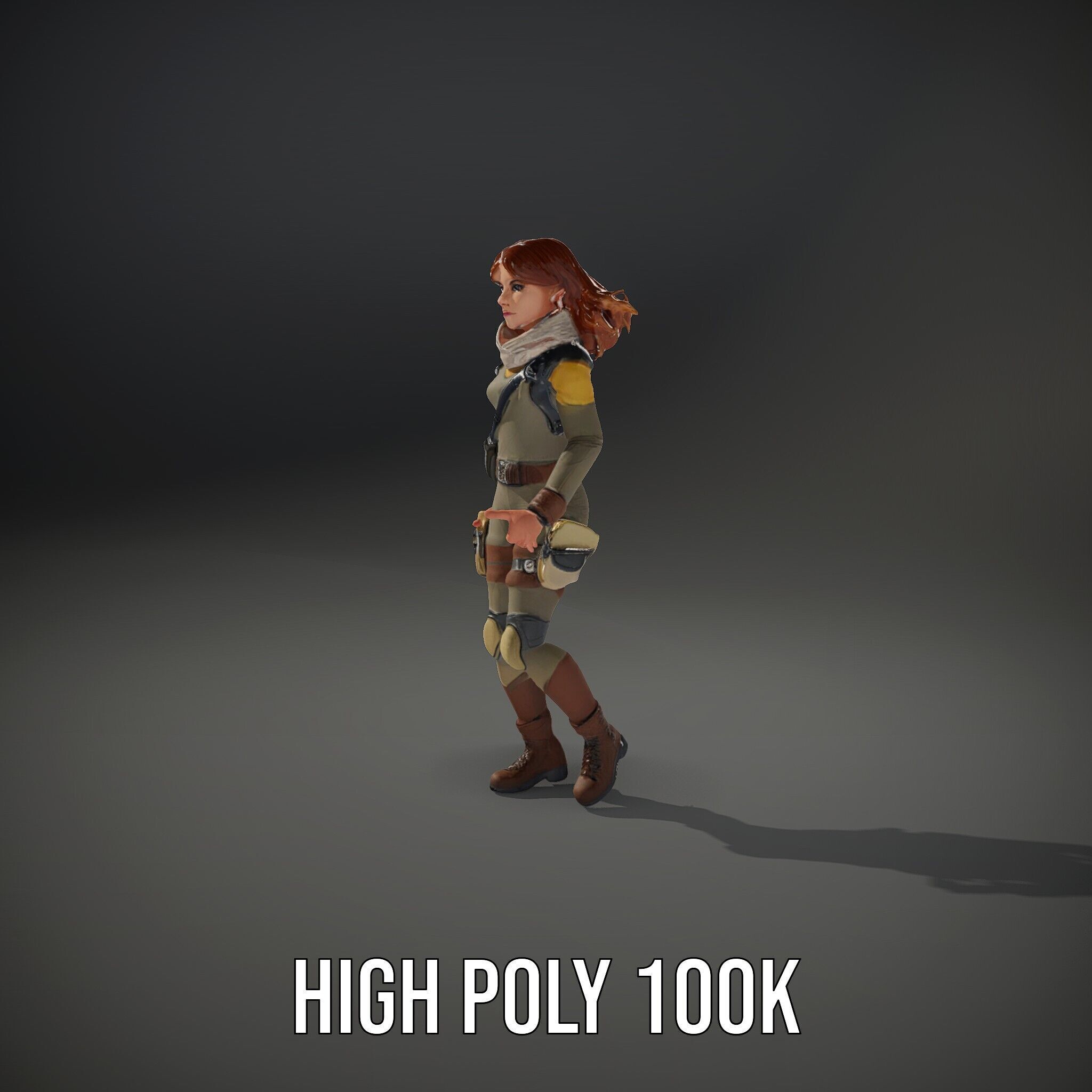 Adventurous Explorer Female Character Rigged and Animated Low-poly 3D model_36