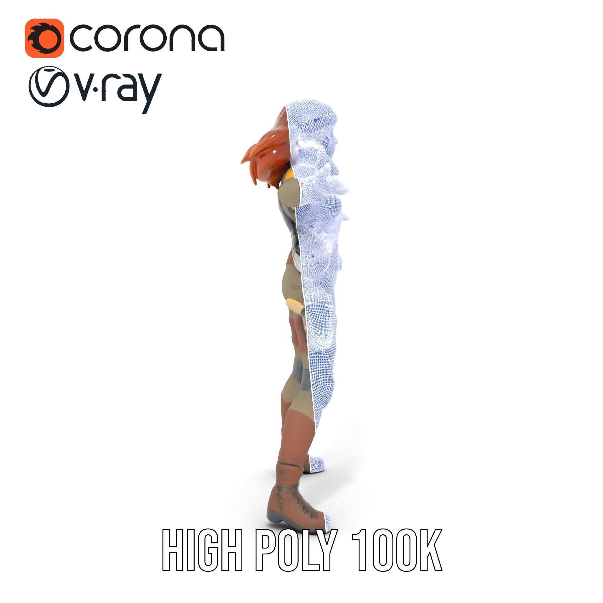 Adventurous Explorer Female Character Rigged and Animated Low-poly 3D model_28