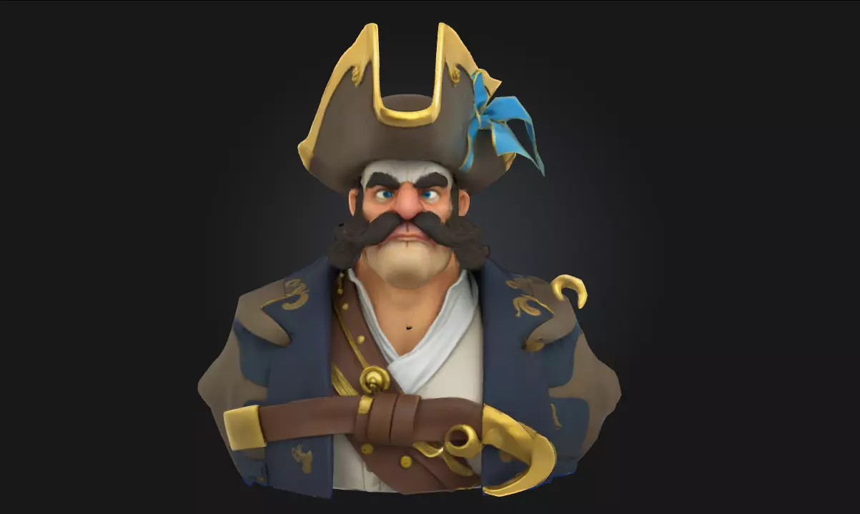 Captain Mustachio Stylized Pirate Character 3D model