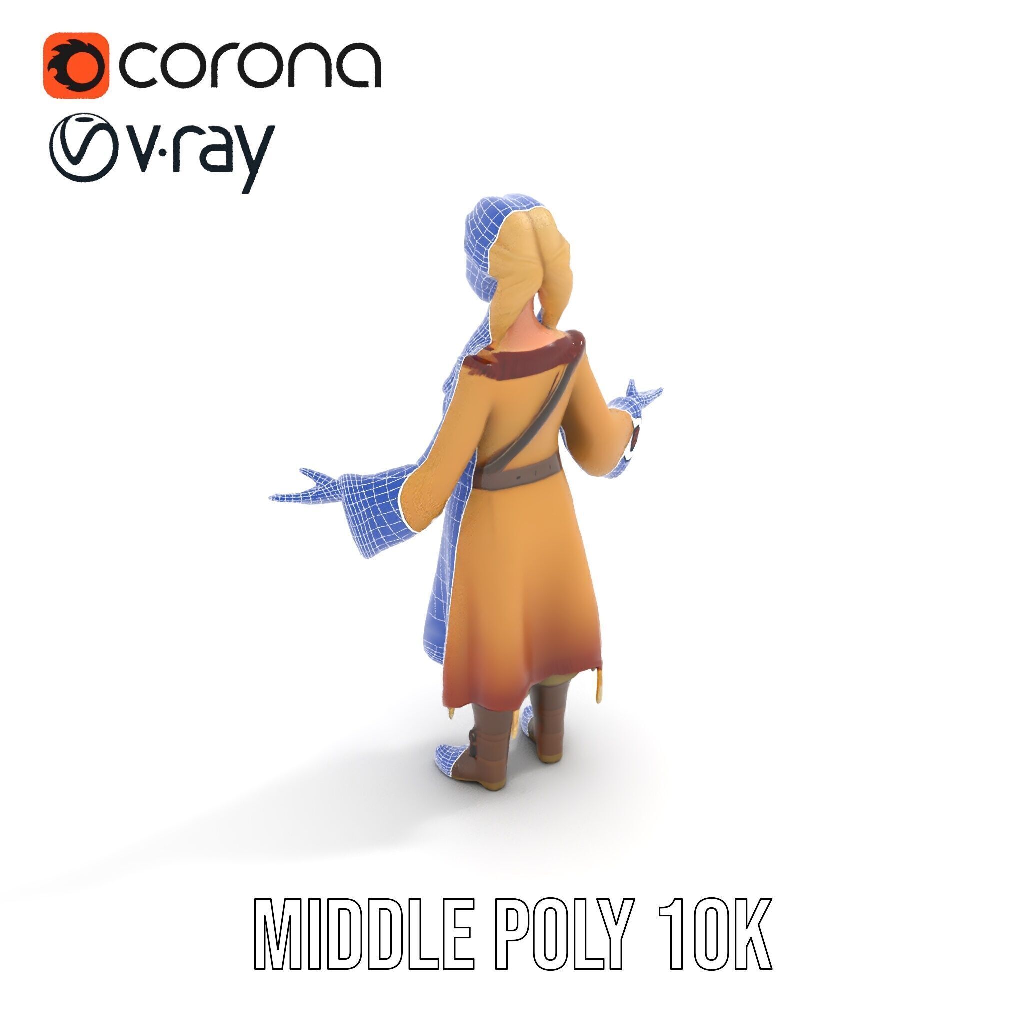 Fantasy Medieval Young Girl Rigged and Animated Character Model Low-poly 3D model_23