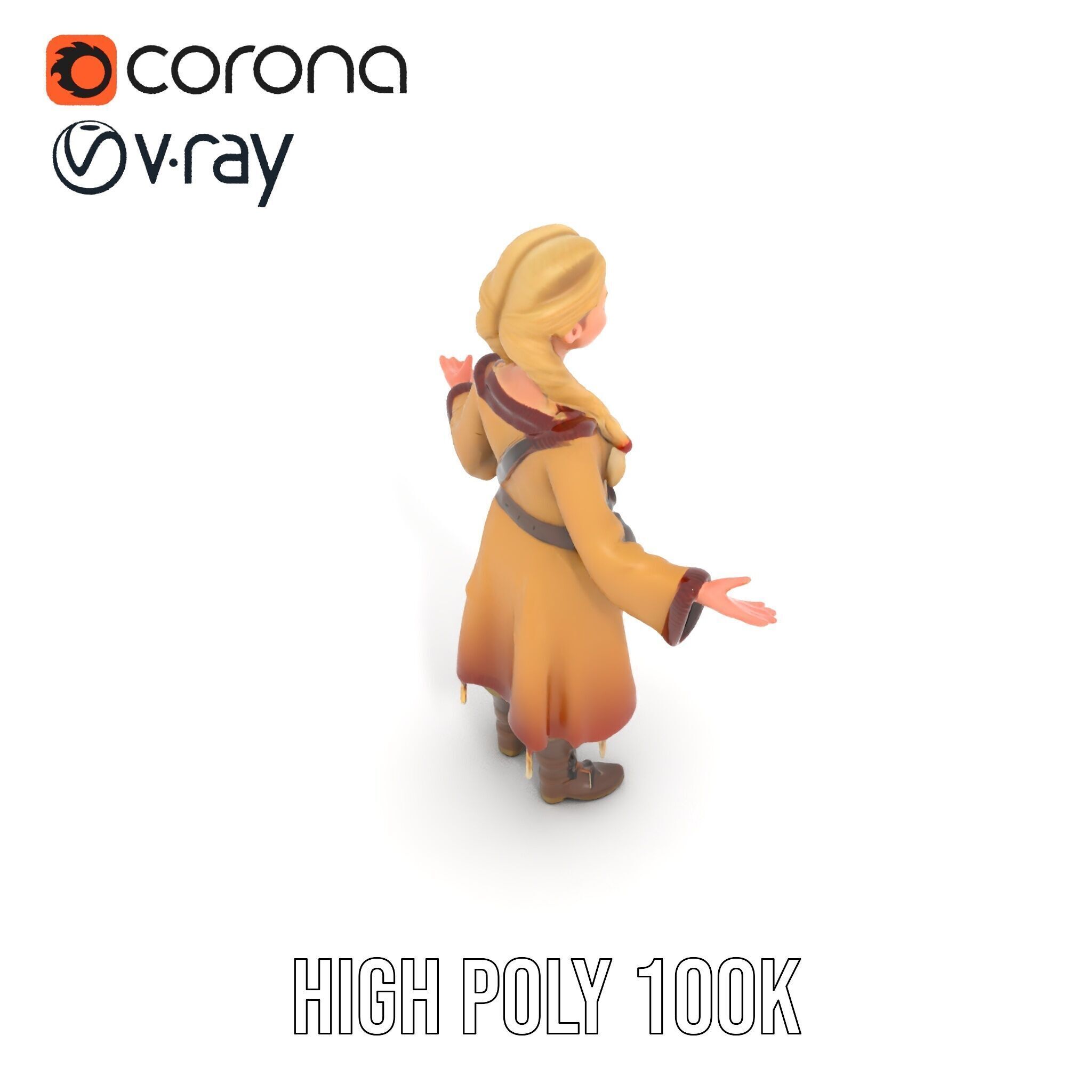 Fantasy Medieval Young Girl Rigged and Animated Character Model Low-poly 3D model_11