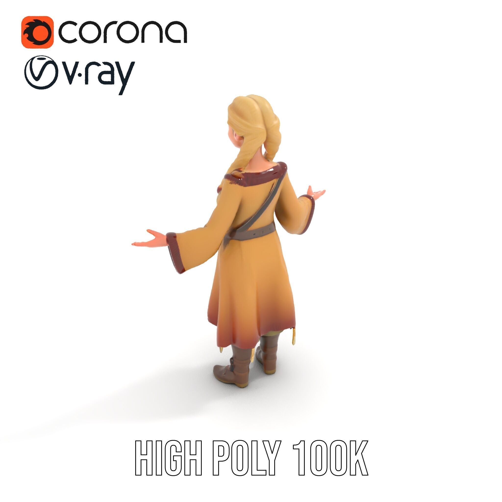 Fantasy Medieval Young Girl Rigged and Animated Character Model Low-poly 3D model_14