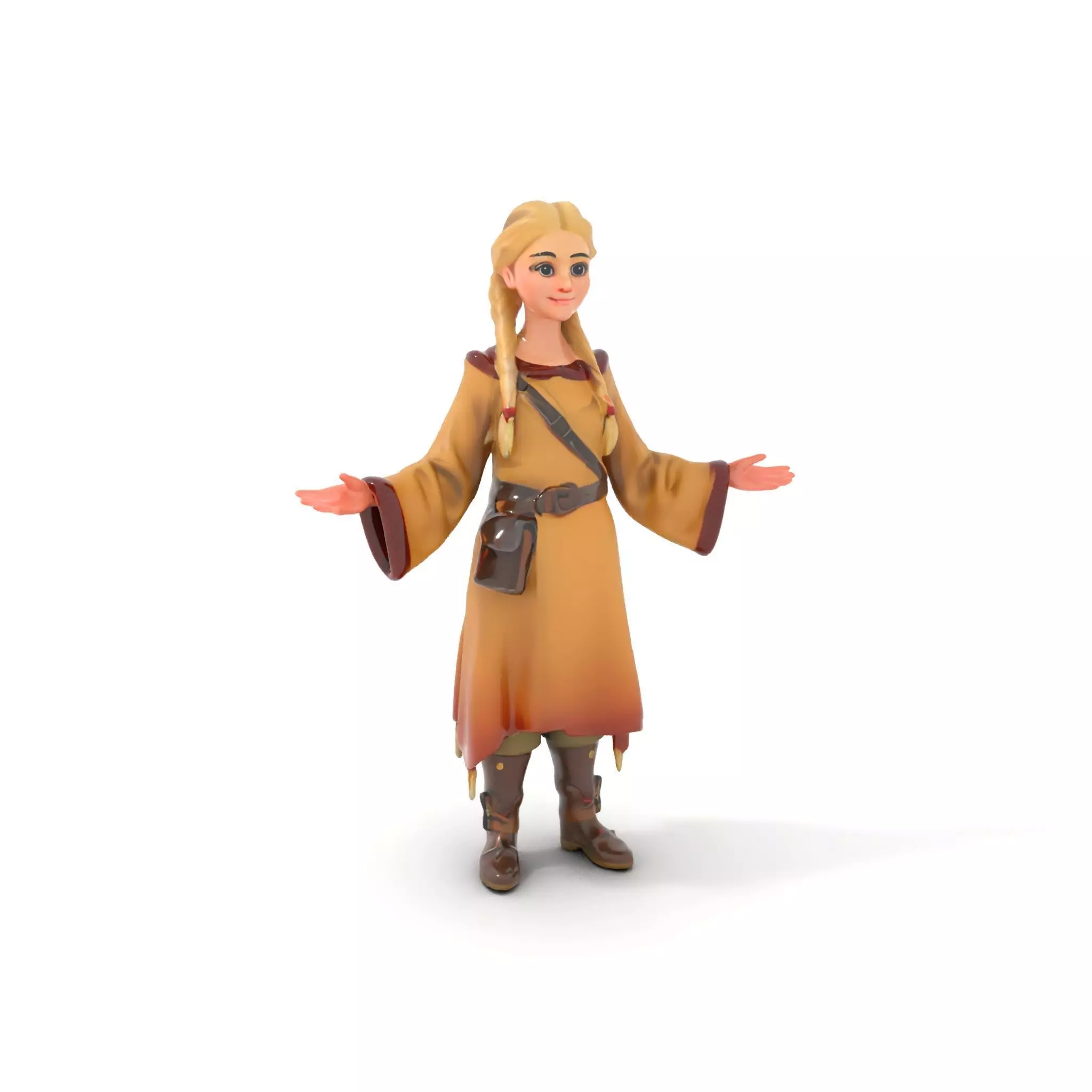 Fantasy Medieval Young Girl Rigged and Animated Character Model Low-poly 3D model_0