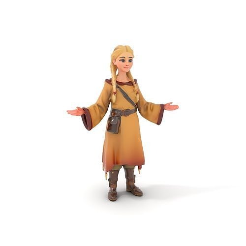 Fantasy Medieval Young Girl Rigged and Animated Character Model Low-poly 3D model