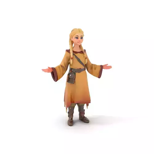 Fantasy Medieval Young Girl Rigged and Animated Character Model