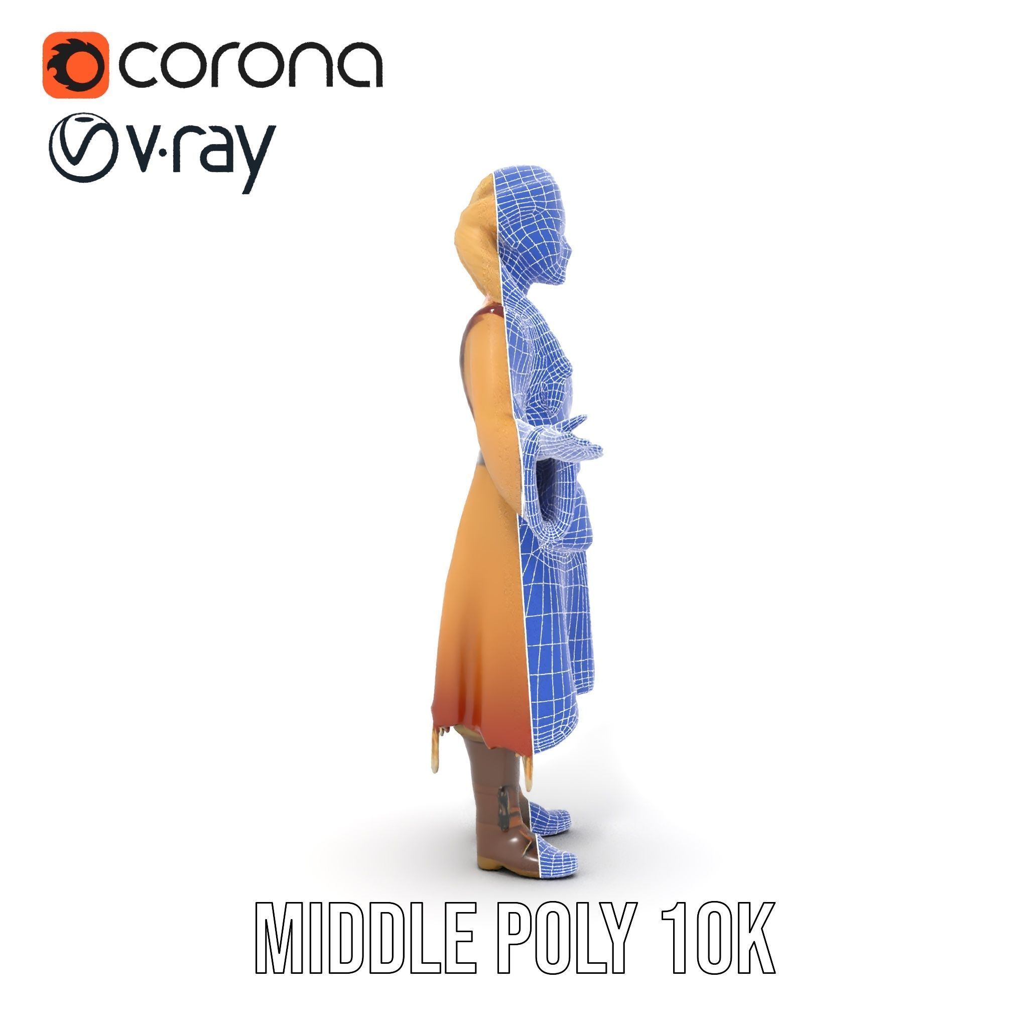 Fantasy Medieval Young Girl Rigged and Animated Character Model Low-poly 3D model_32