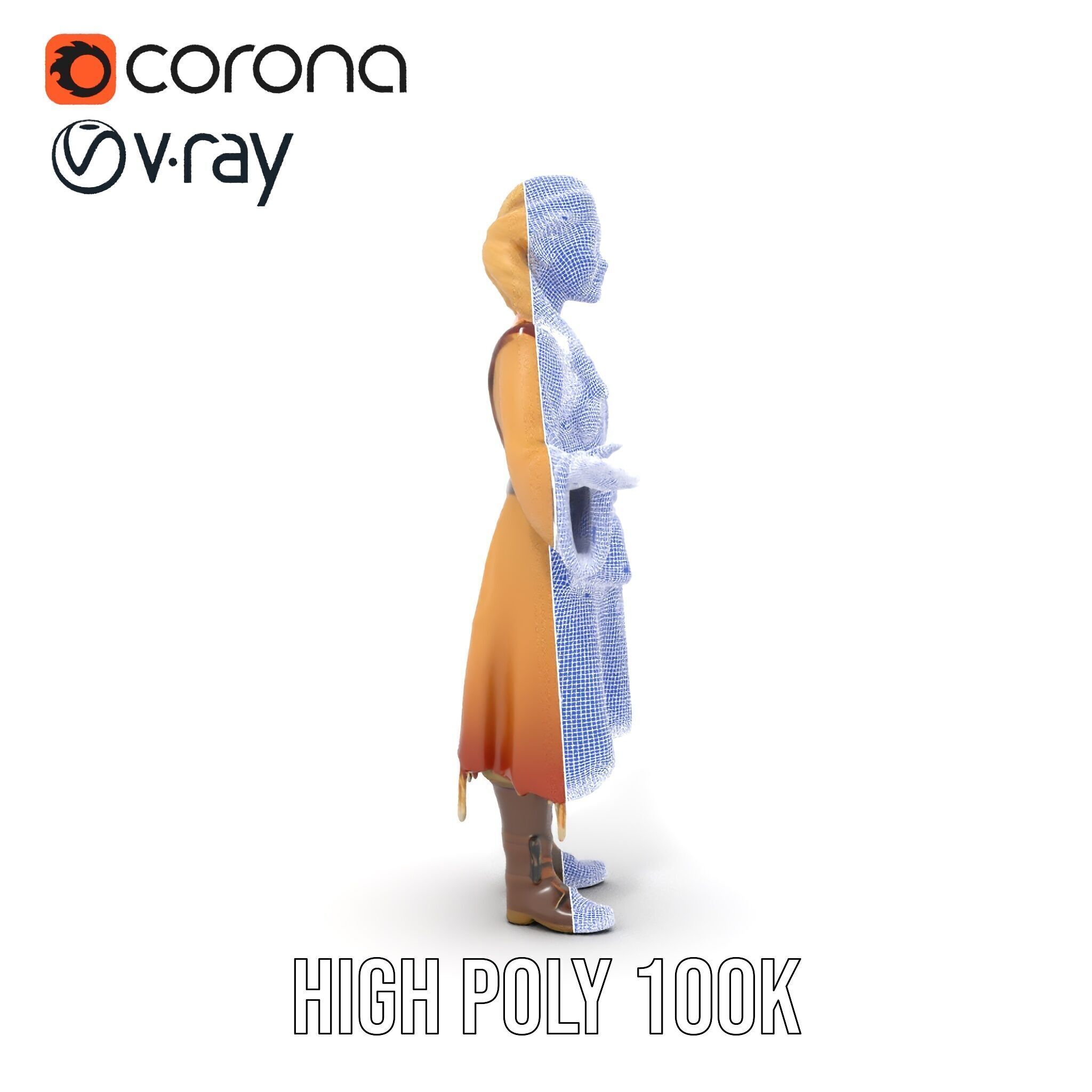 Fantasy Medieval Young Girl Rigged and Animated Character Model Low-poly 3D model_25