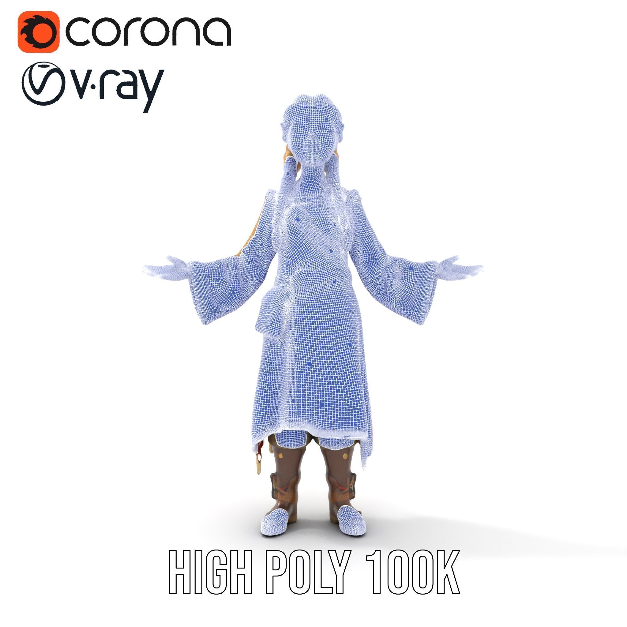 Fantasy Medieval Young Girl Rigged and Animated Character Model Low-poly 3D model_28