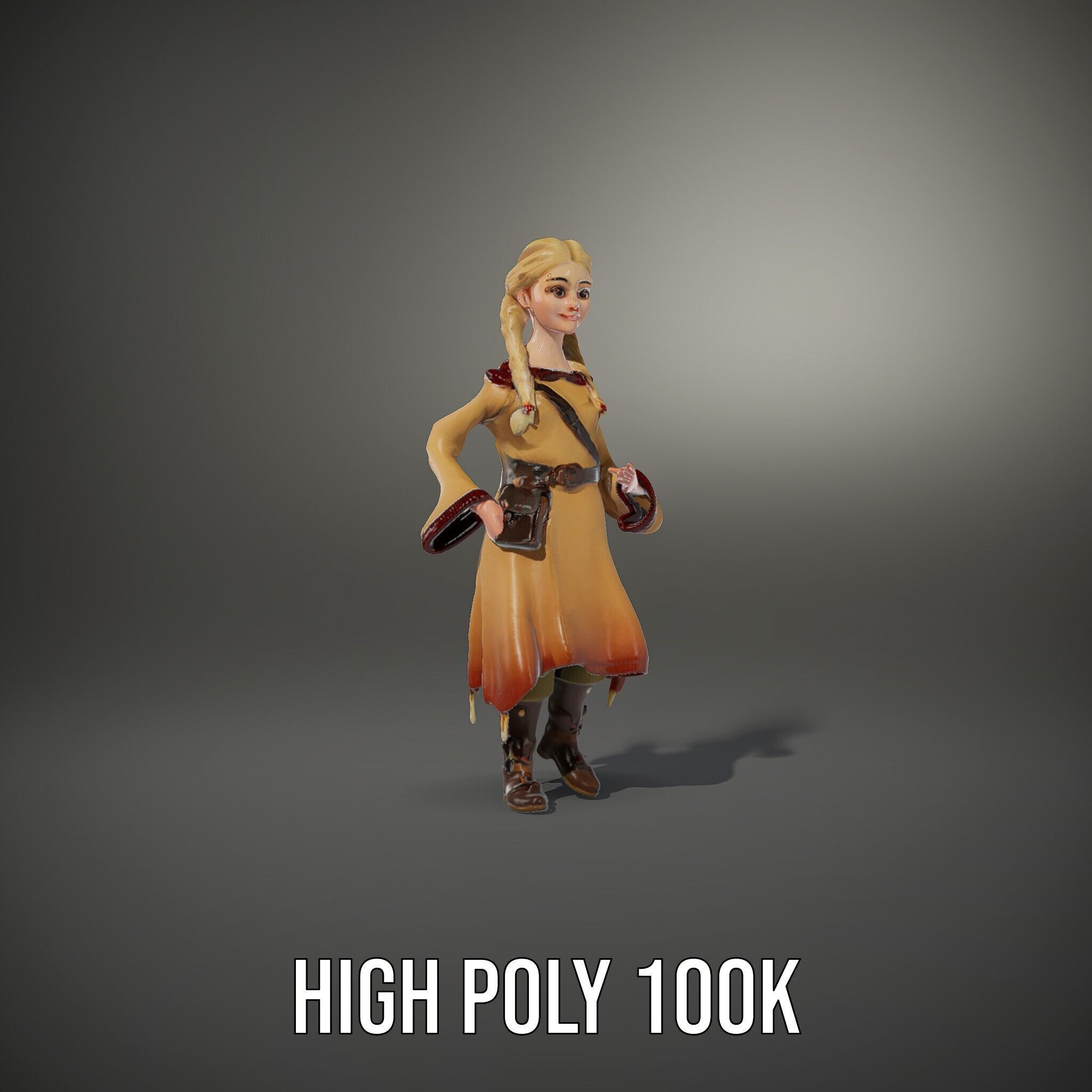 Fantasy Medieval Young Girl Rigged and Animated Character Model Low-poly 3D model_35