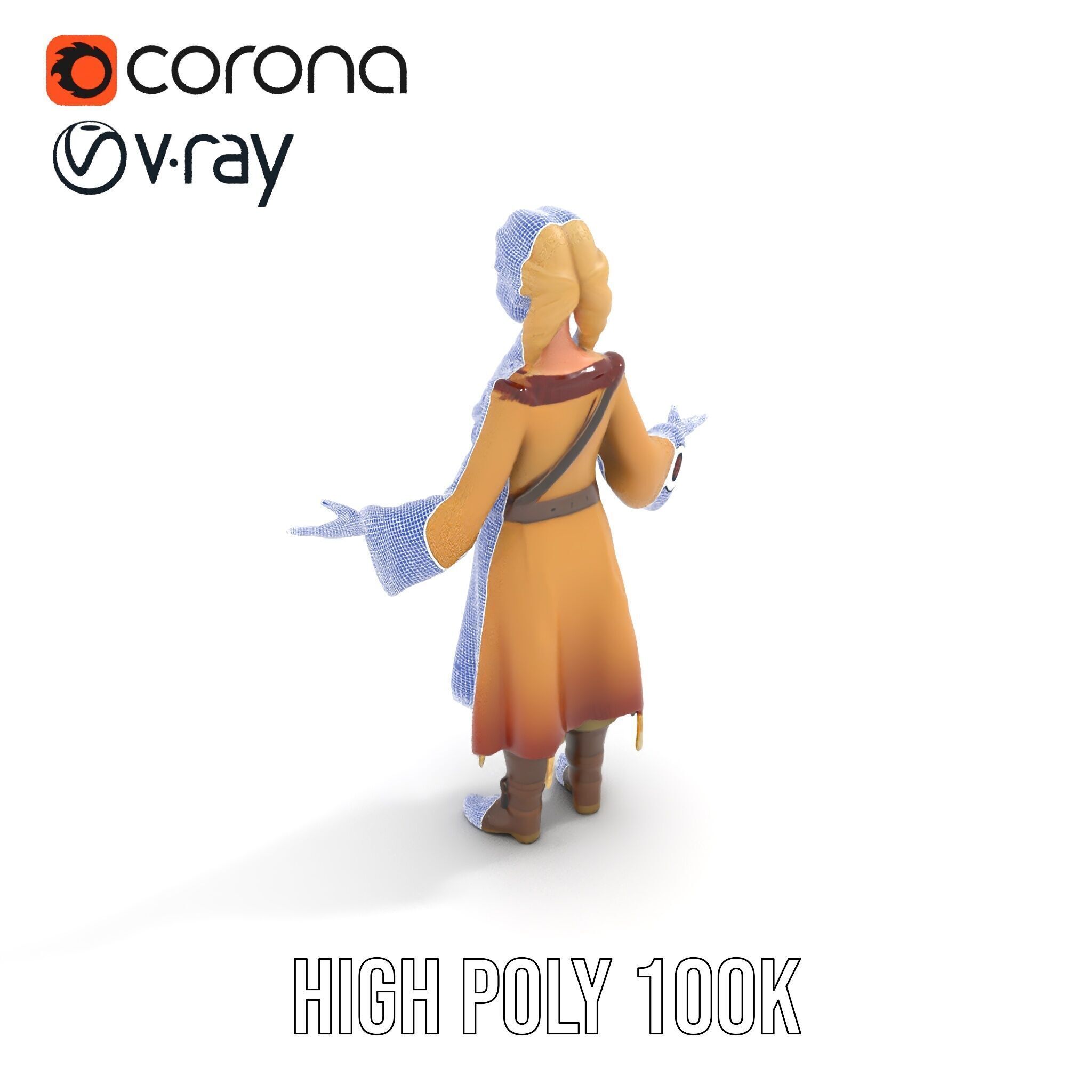 Fantasy Medieval Young Girl Rigged and Animated Character Model Low-poly 3D model_31