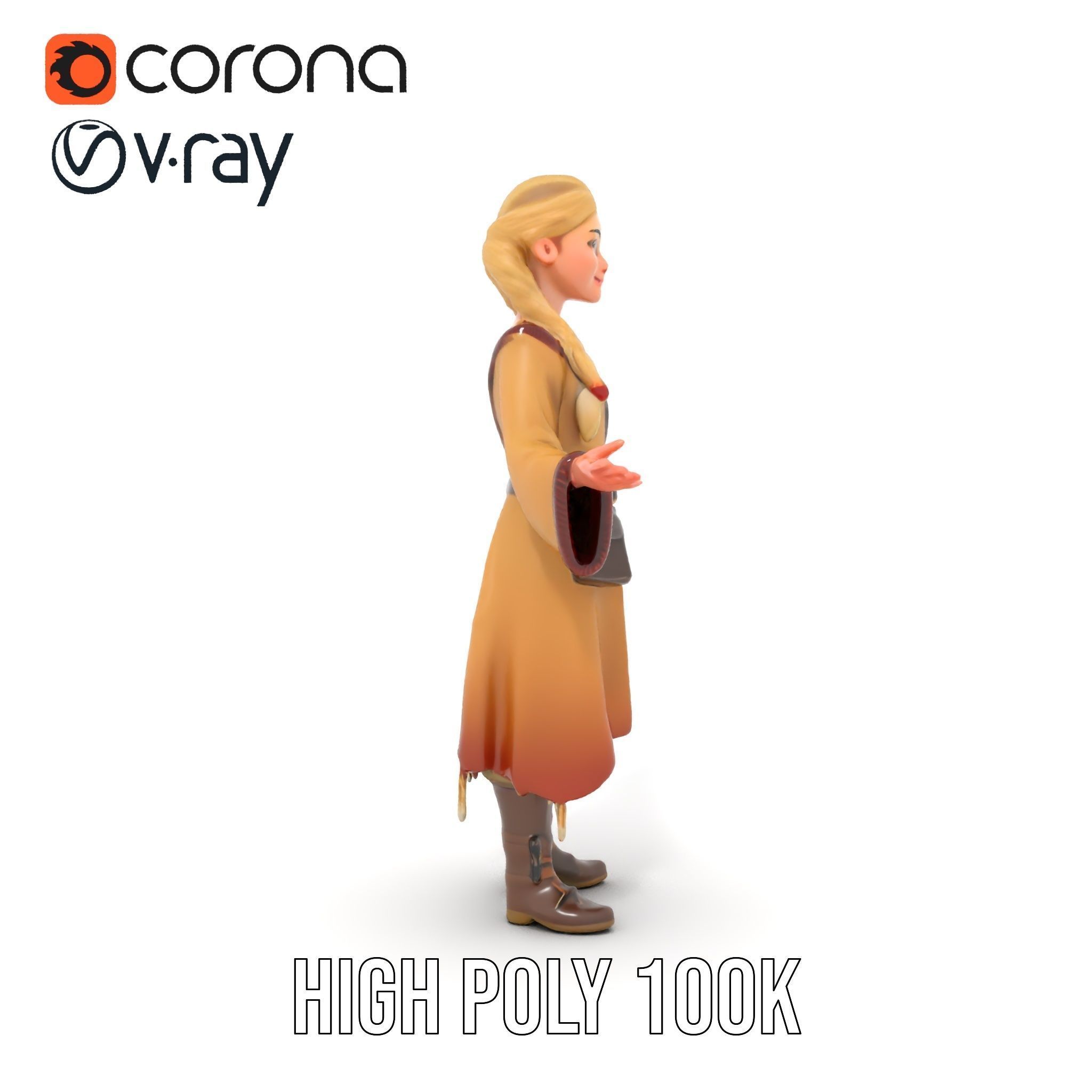 Fantasy Medieval Young Girl Rigged and Animated Character Model Low-poly 3D model_17