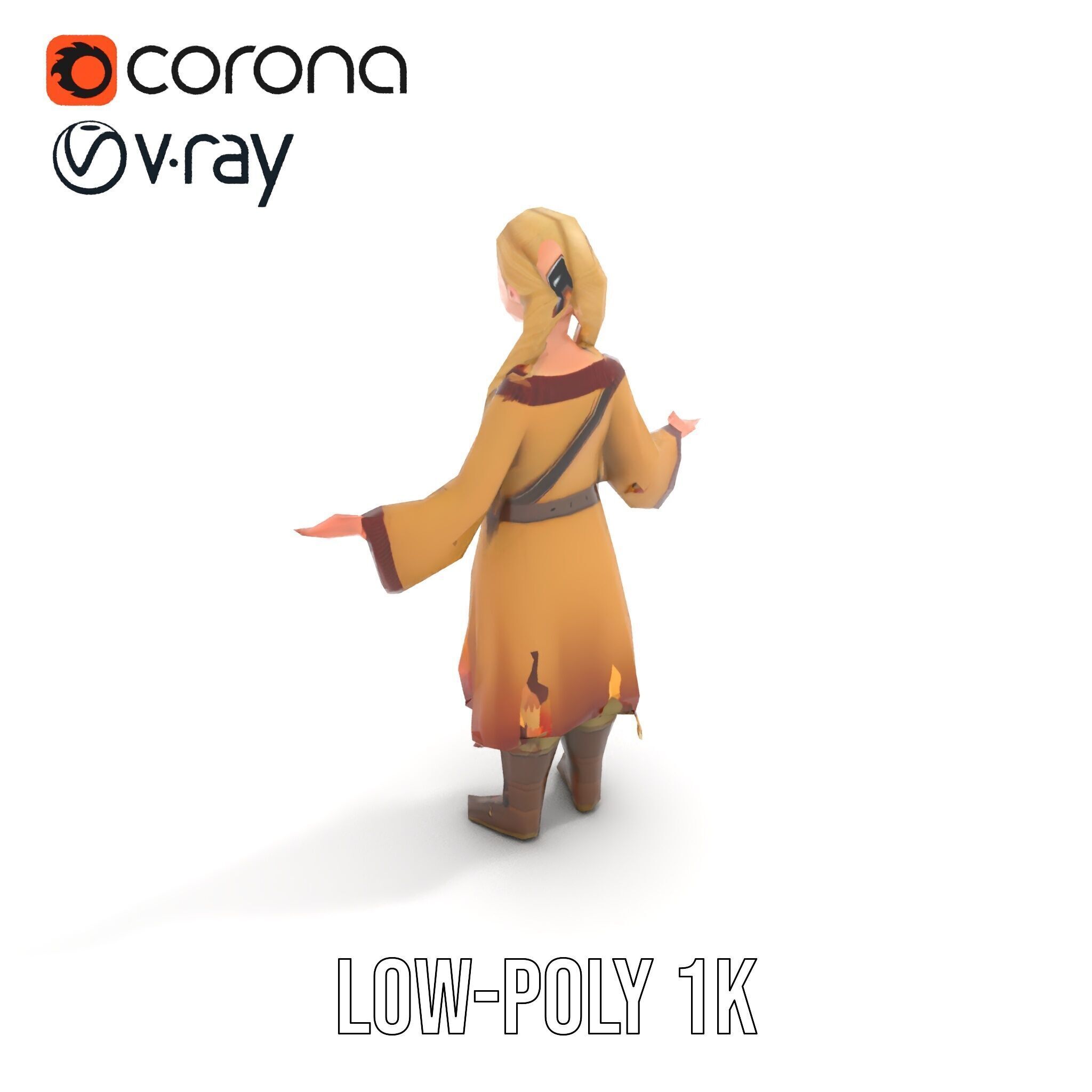 Fantasy Medieval Young Girl Rigged and Animated Character Model Low-poly 3D model_13