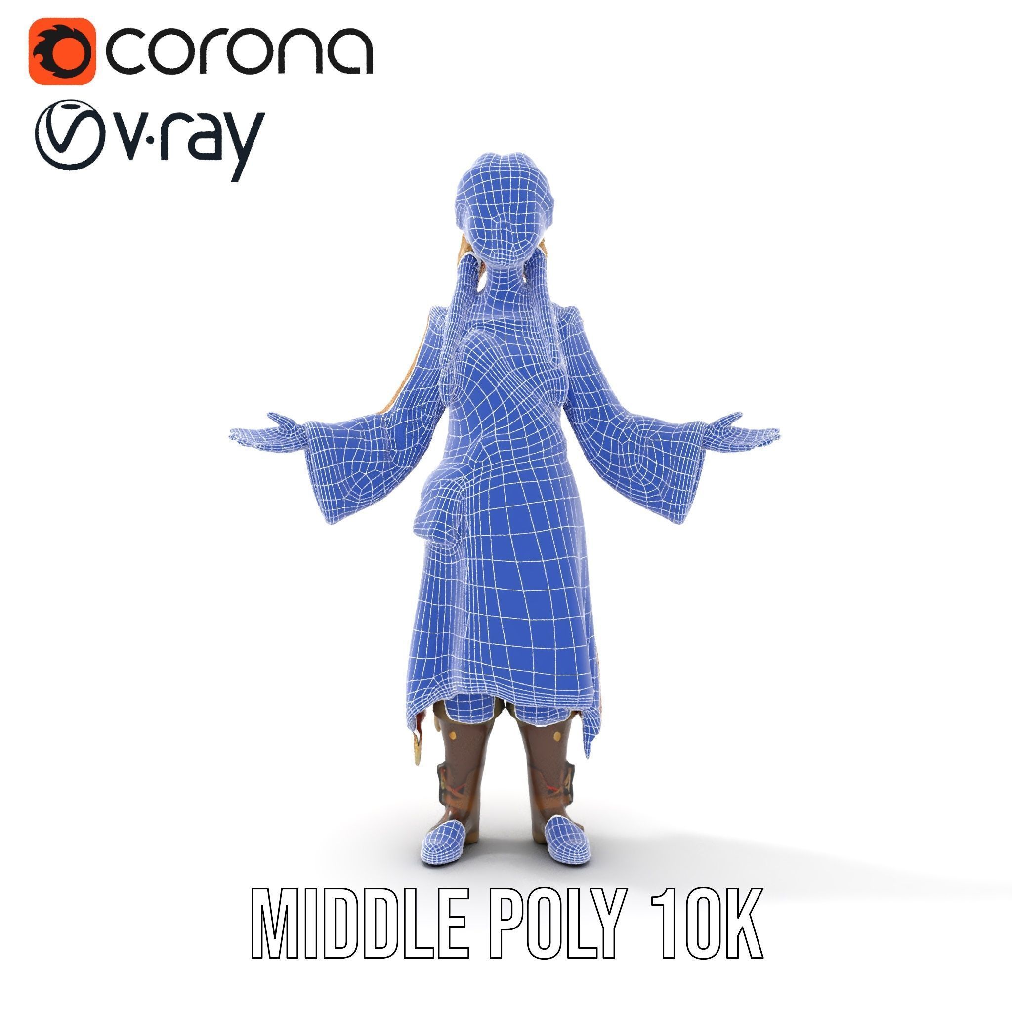 Fantasy Medieval Young Girl Rigged and Animated Character Model Low-poly 3D model_26