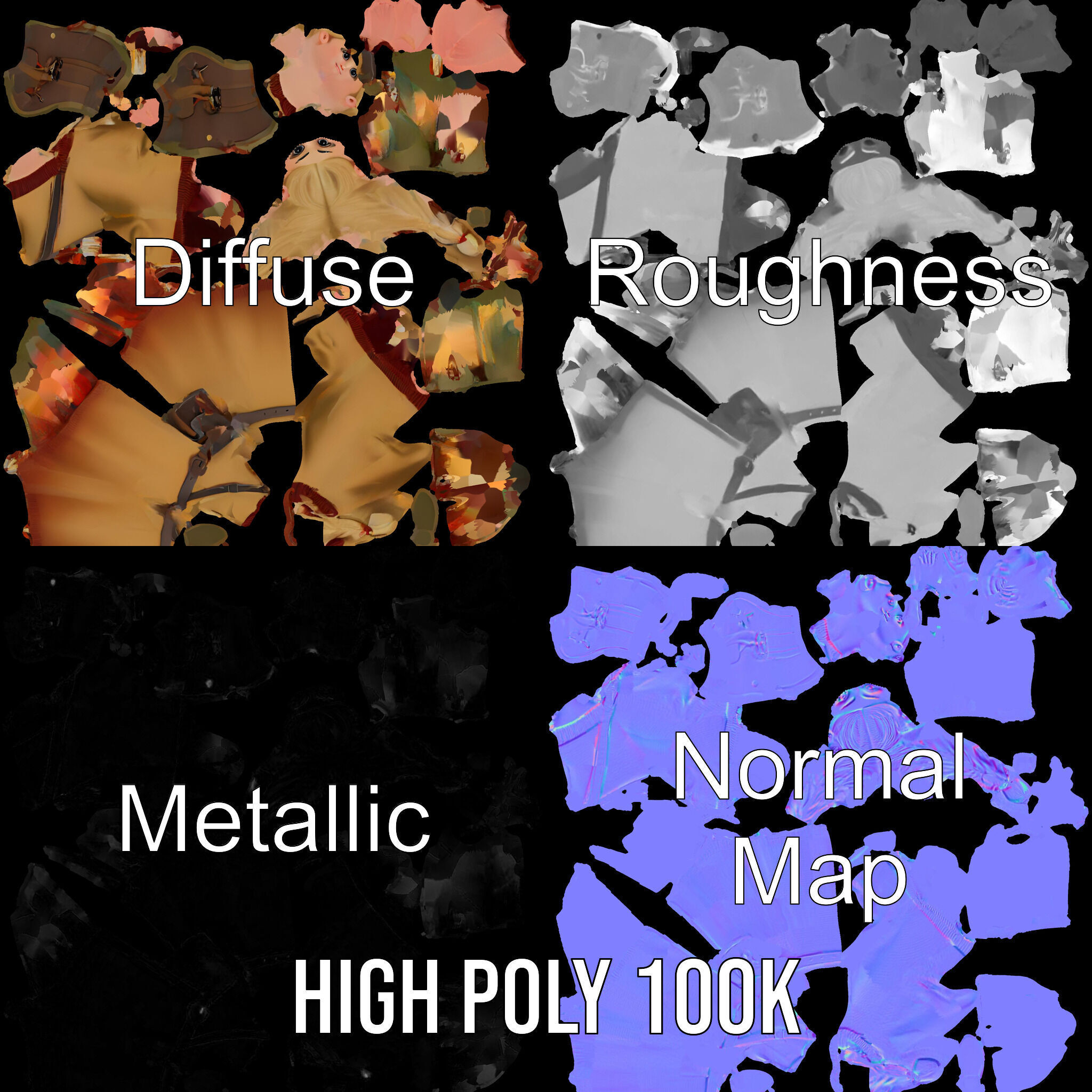 Fantasy Medieval Young Girl Rigged and Animated Character Model Low-poly 3D model_3