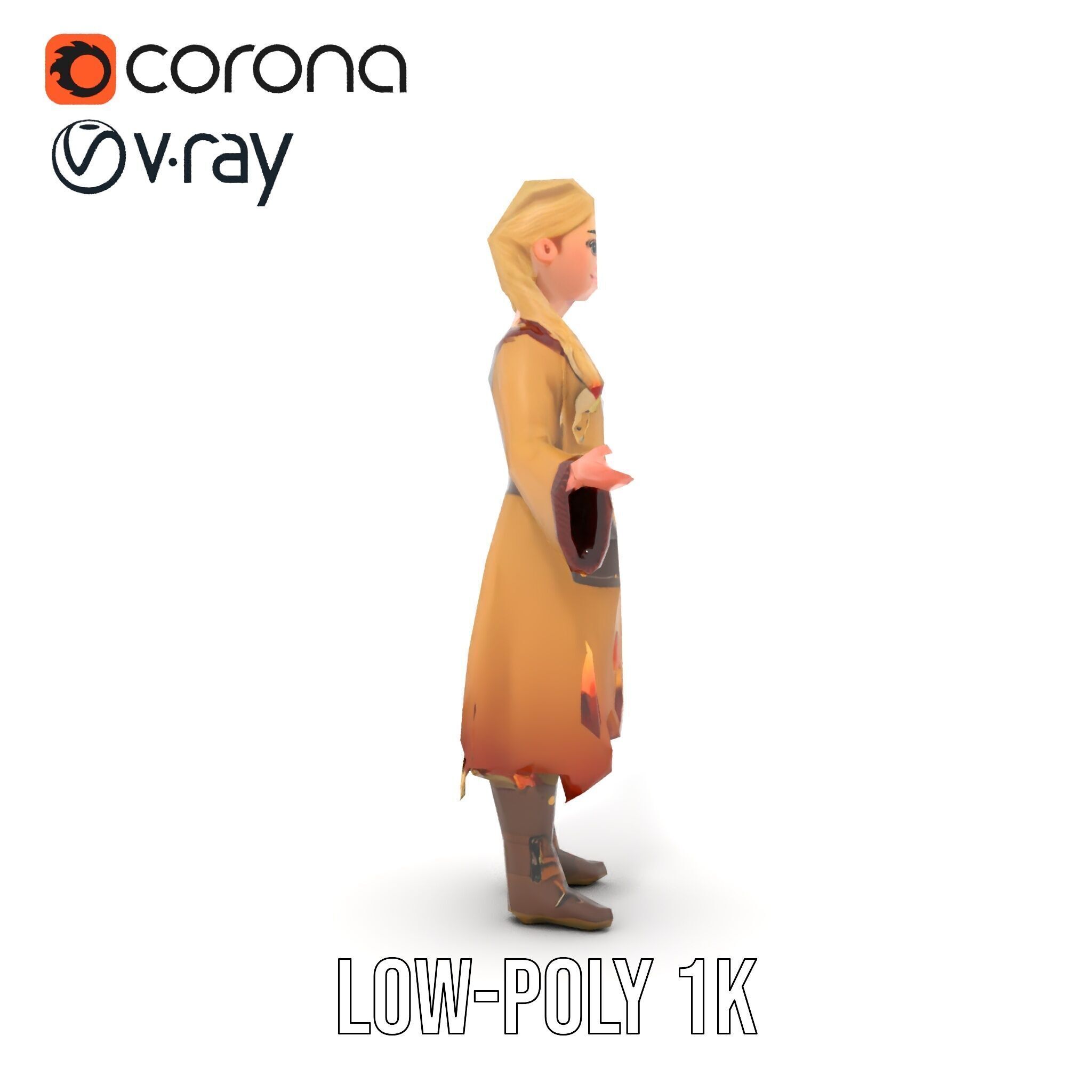 Fantasy Medieval Young Girl Rigged and Animated Character Model Low-poly 3D model_8