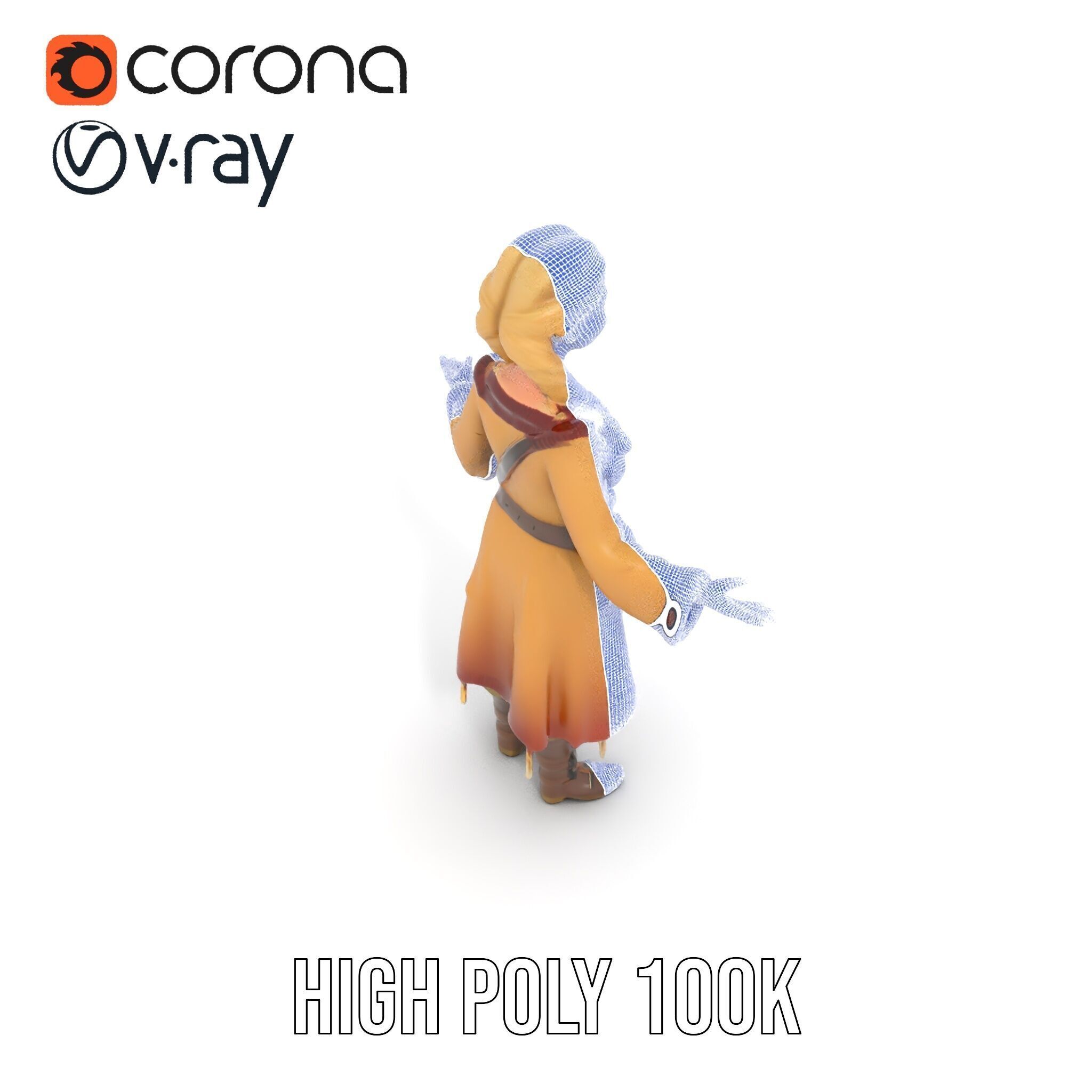 Fantasy Medieval Young Girl Rigged and Animated Character Model Low-poly 3D model_33