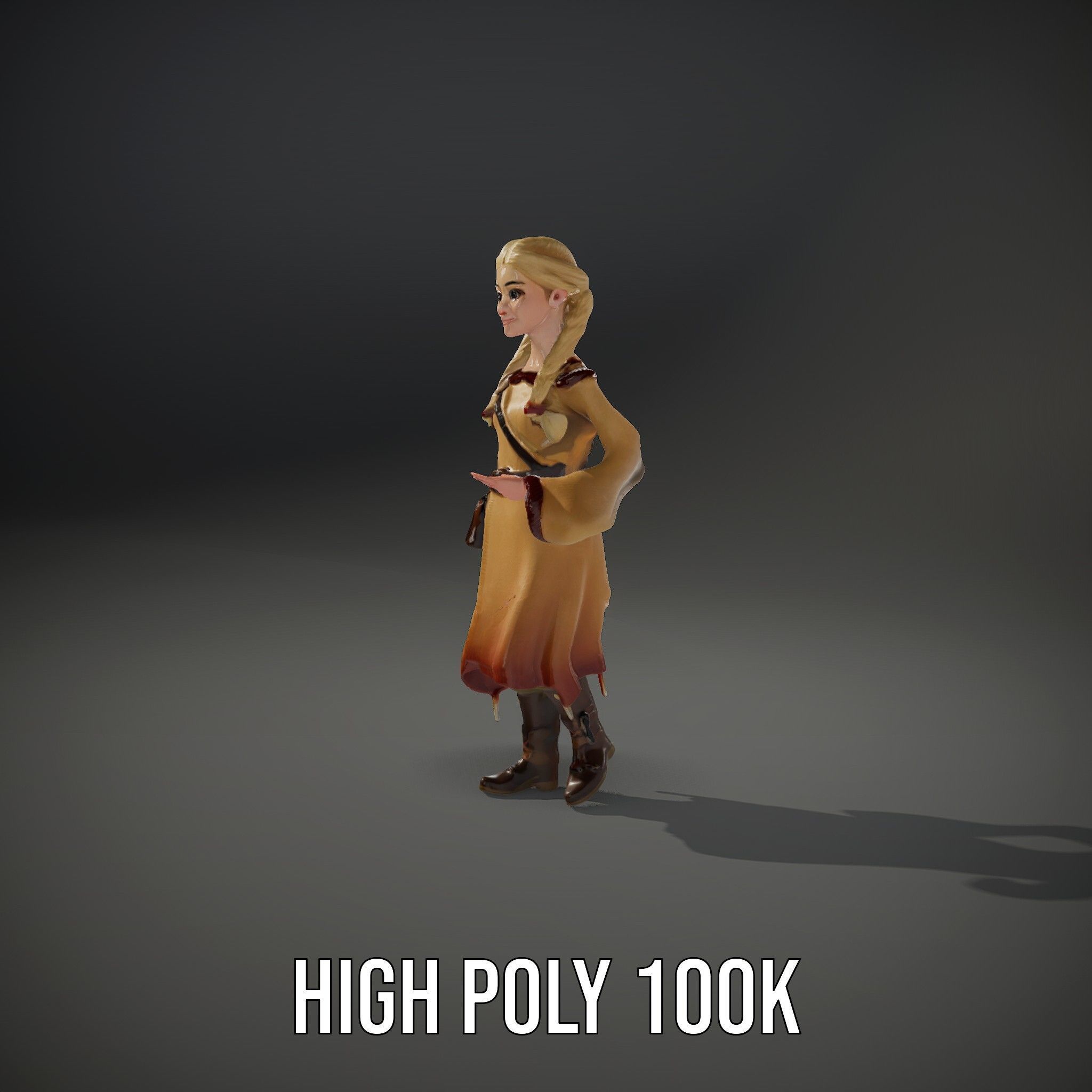 Fantasy Medieval Young Girl Rigged and Animated Character Model Low-poly 3D model_36