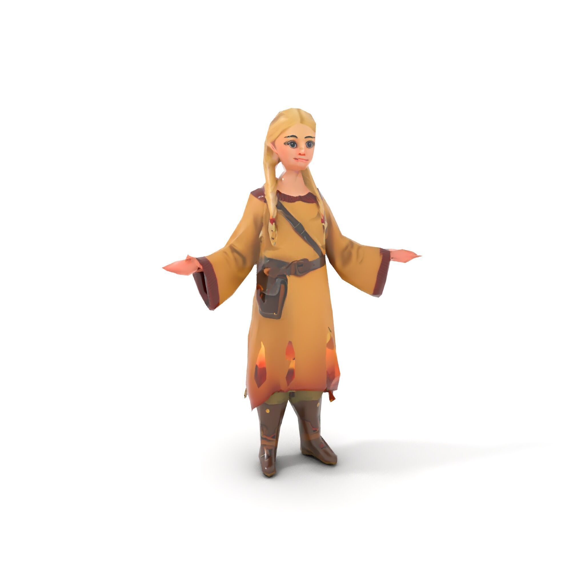 Fantasy Medieval Young Girl Rigged and Animated Character Model Low-poly 3D model_16