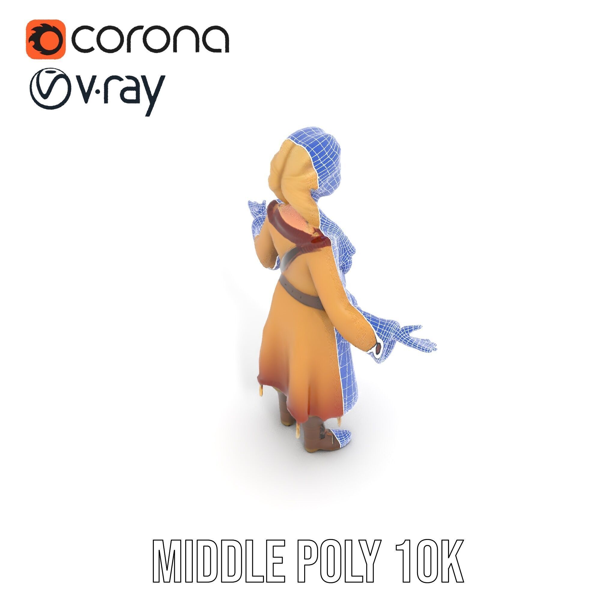 Fantasy Medieval Young Girl Rigged and Animated Character Model Low-poly 3D model_29