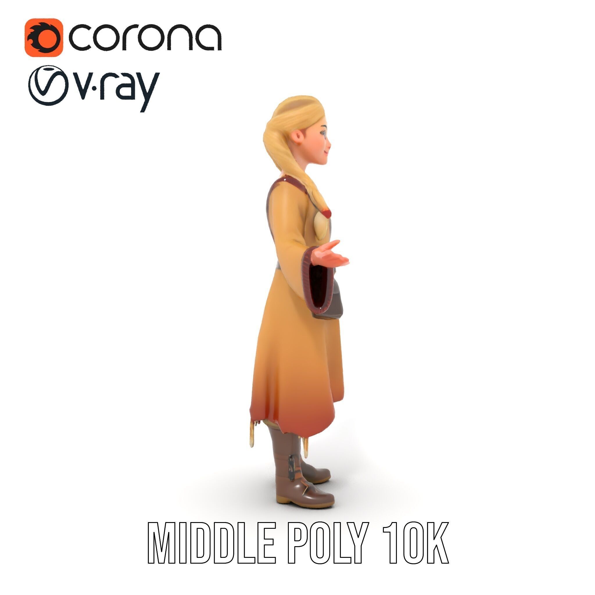 Fantasy Medieval Young Girl Rigged and Animated Character Model Low-poly 3D model_18